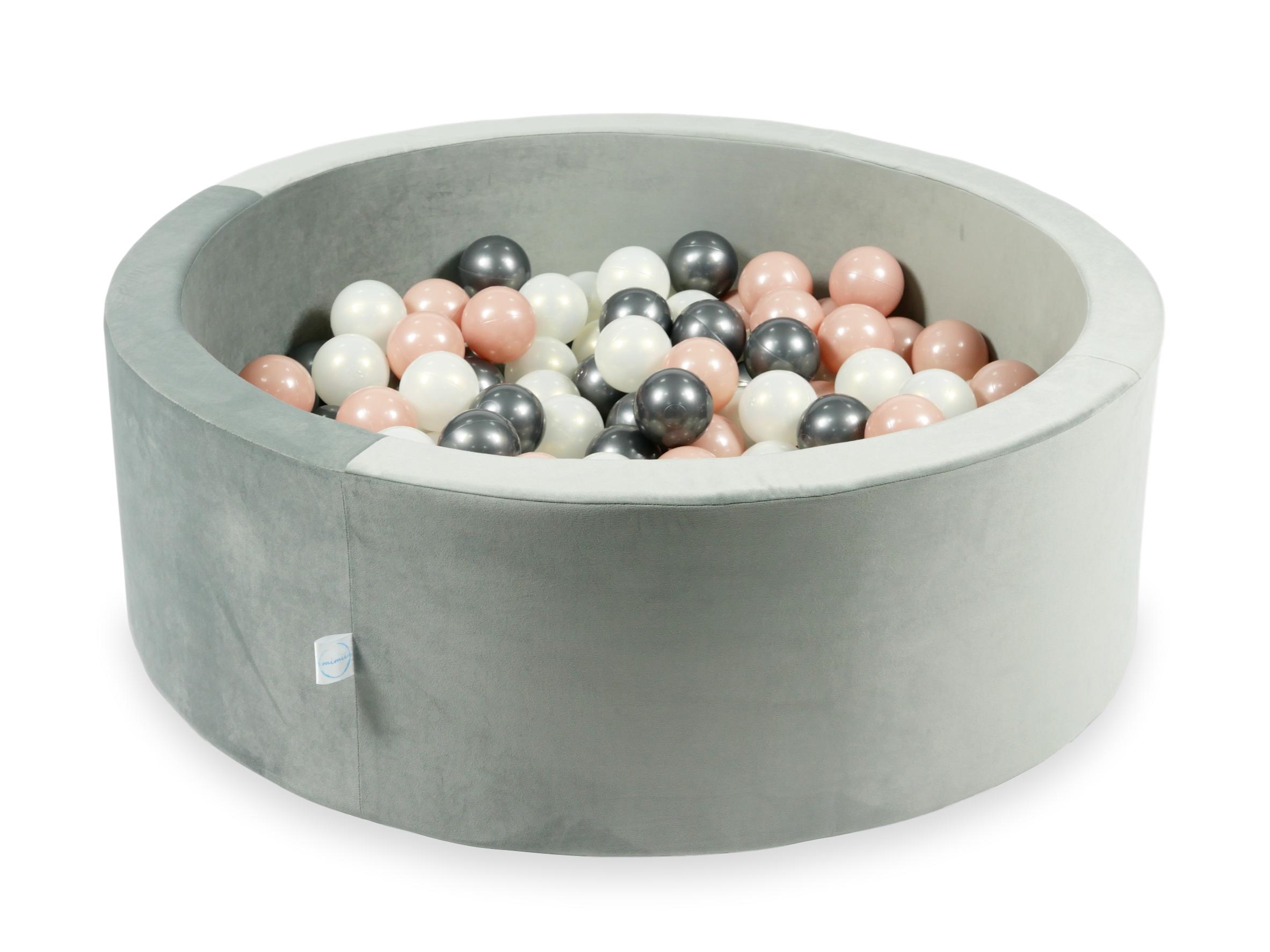 Piscine à balles en velours velvet gris 90x30 cm avec 200 balles