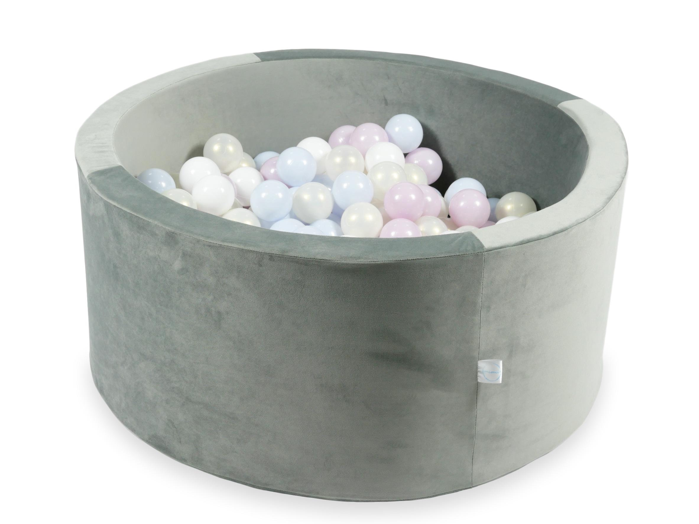 Piscine à balles en velours velvet gris 90x40 cm avec 300 balles