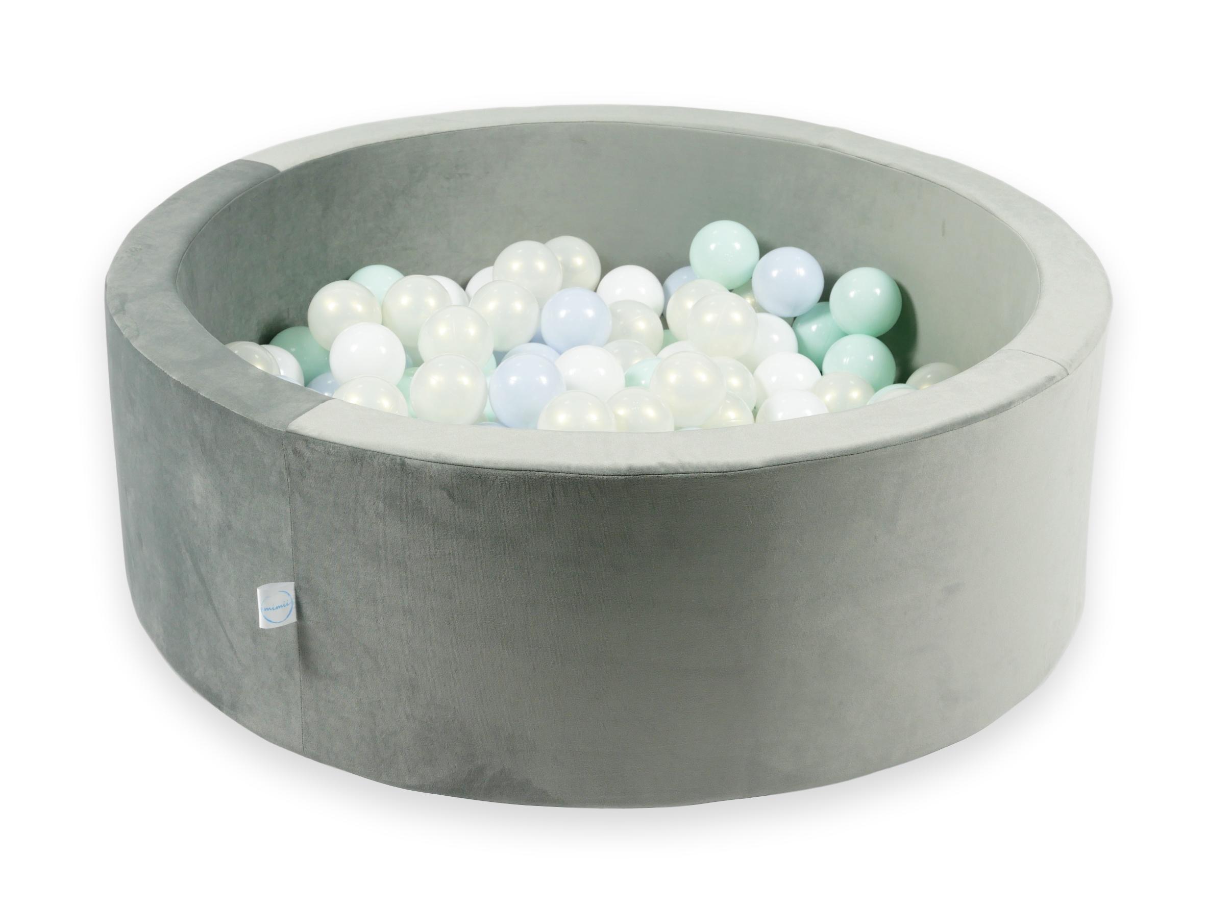 Piscine à balles en velours velvet gris 90x30 cm avec 200 balles