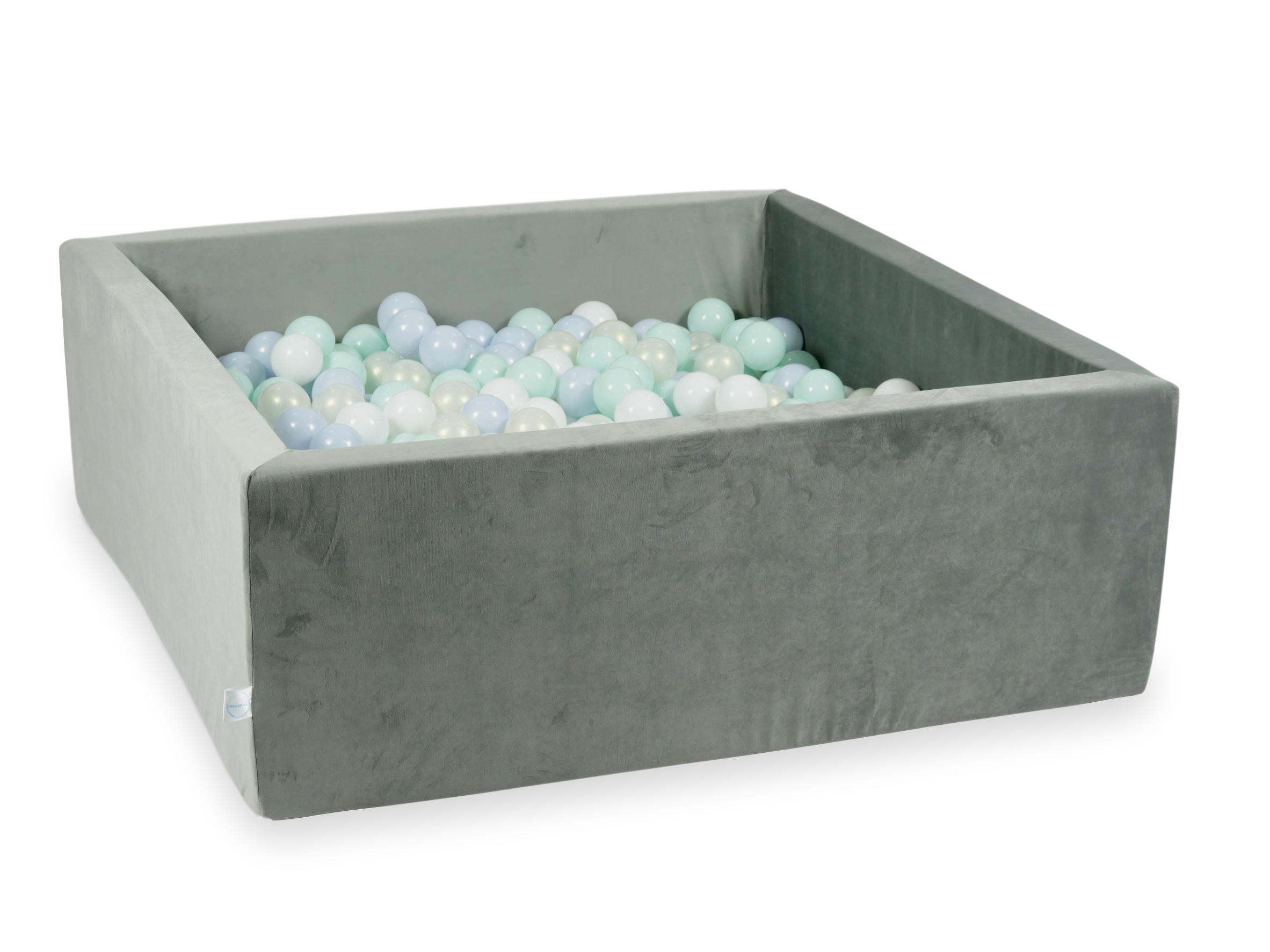 Piscine à balles carrée 110x110x40 cm en velours velvet Gris, 600 balles