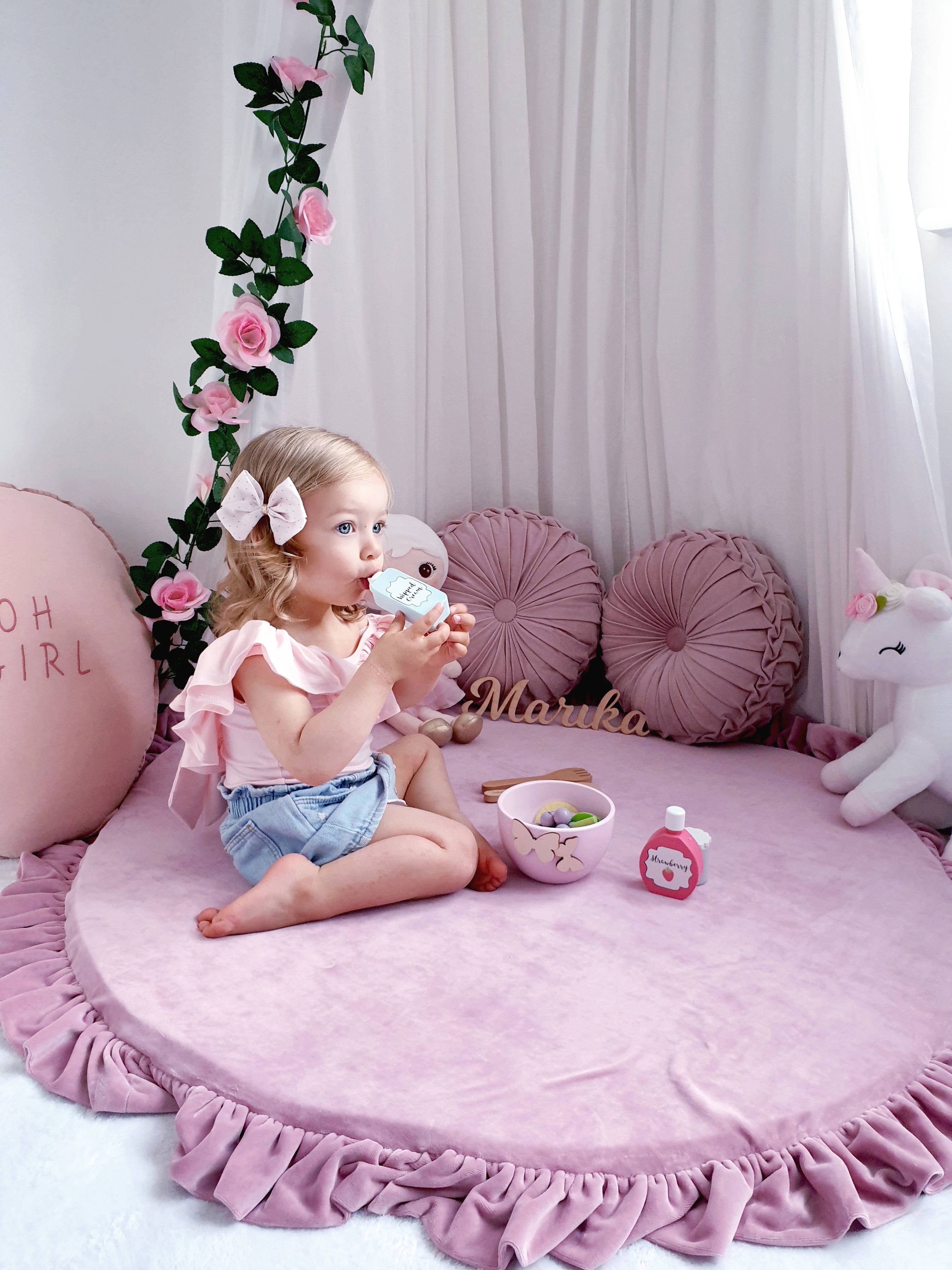 Tapis de jeu bébé rond 100 cm avec volant en velvet soft