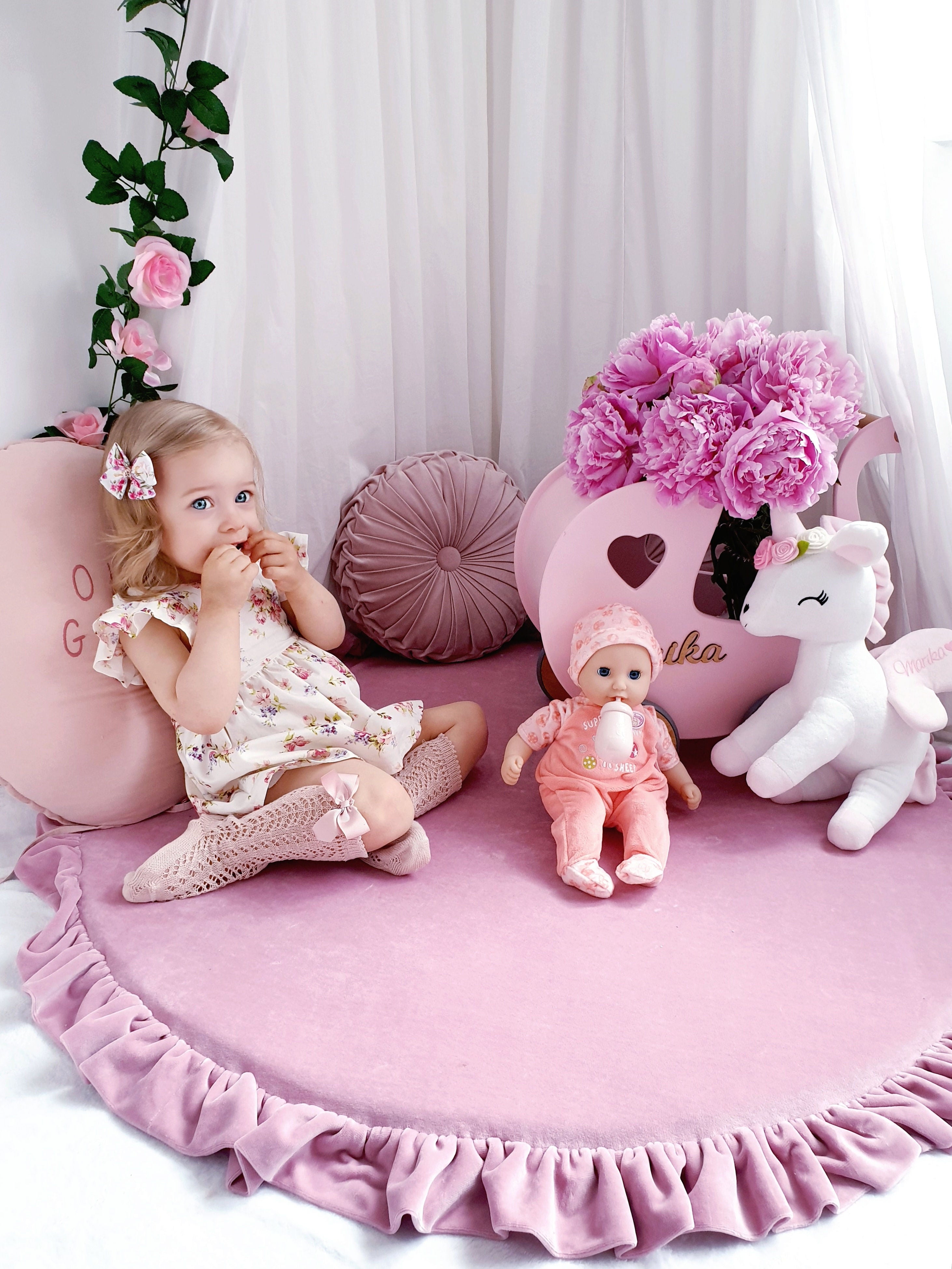 Tapis de jeu bébé rond 100 cm avec volant en jersey