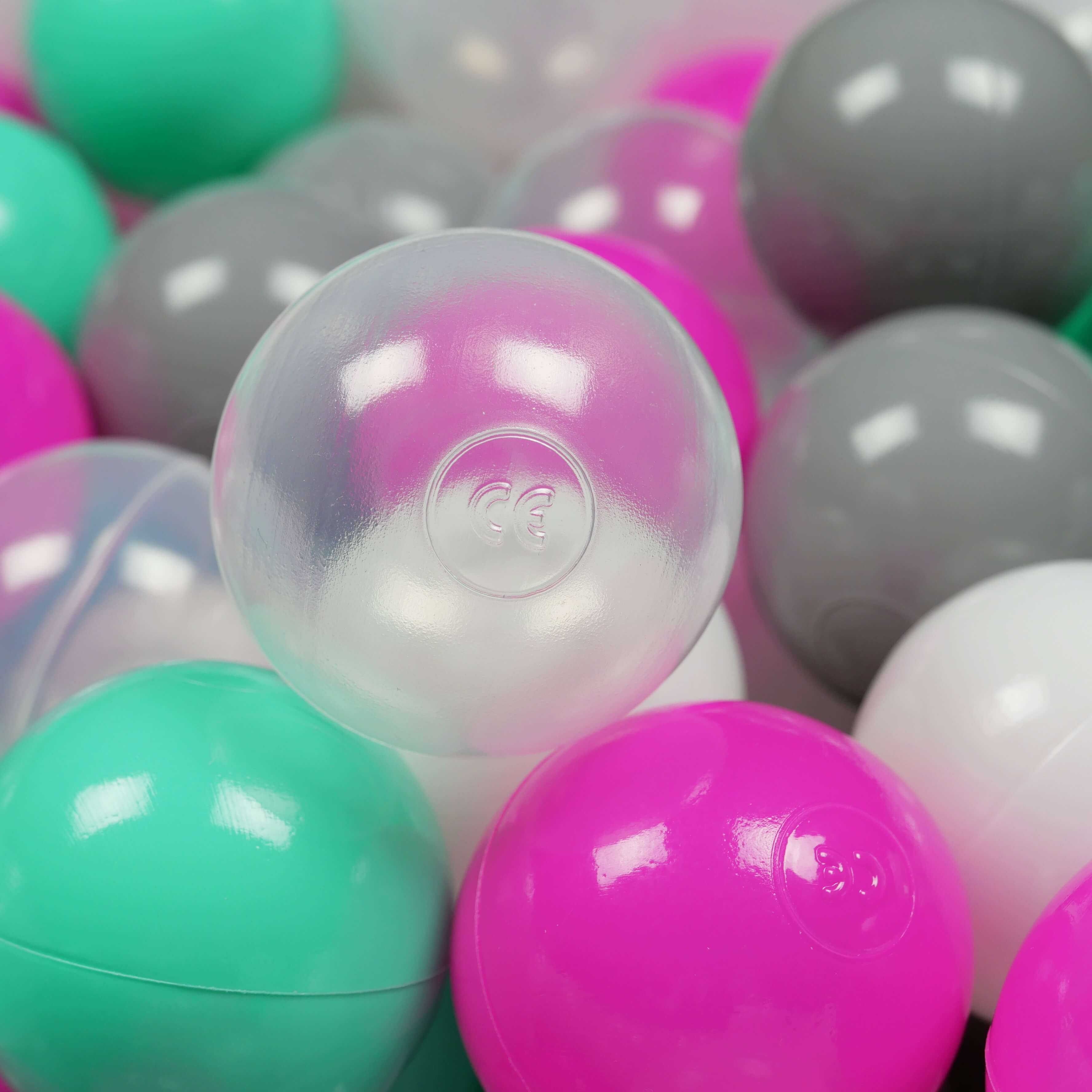 Balles de jeu ø7cm 100 pièces blanc, rose, menthe, gris, transparent
