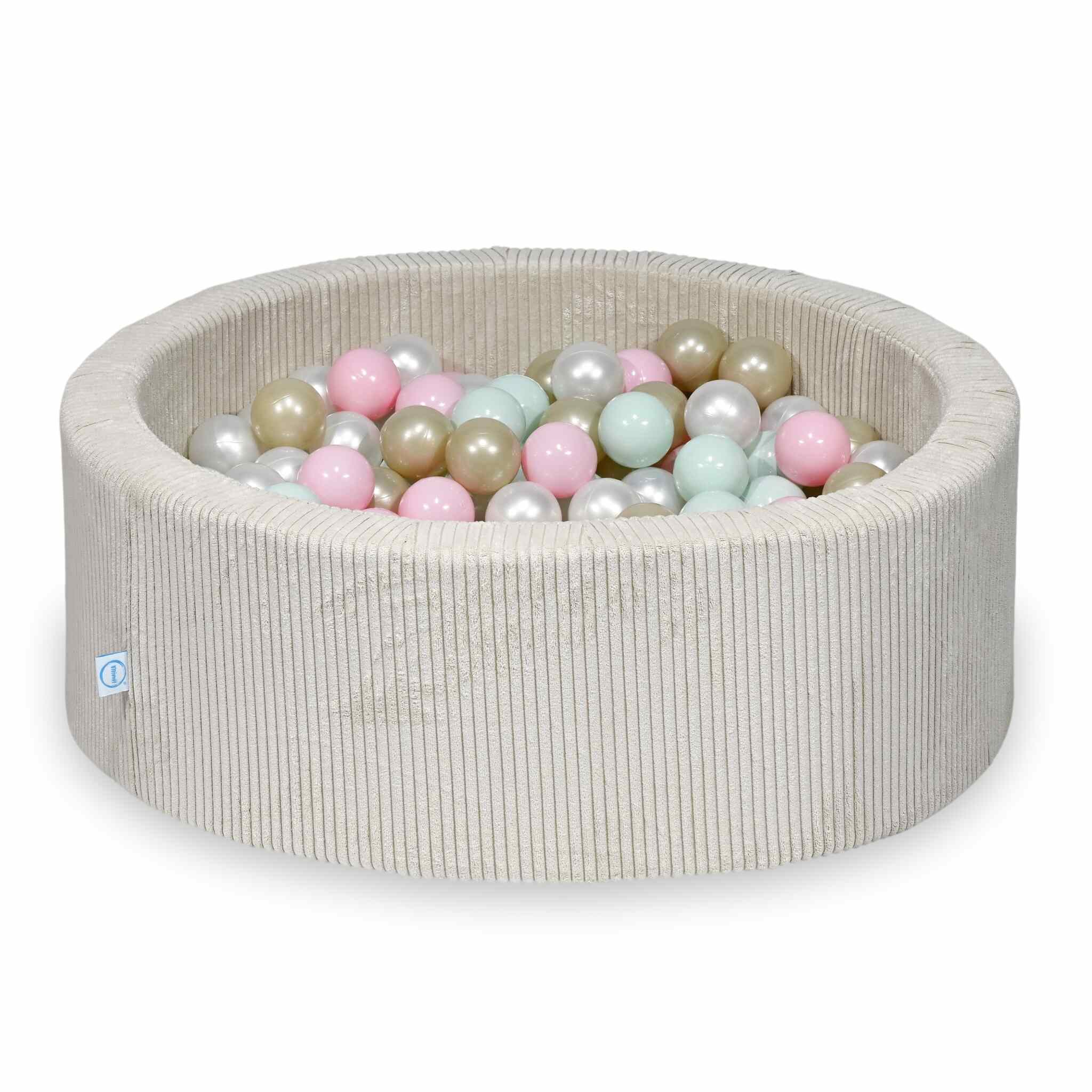 Piscine à balles en velours côtelé beige 90x30 cm avec 200 balles