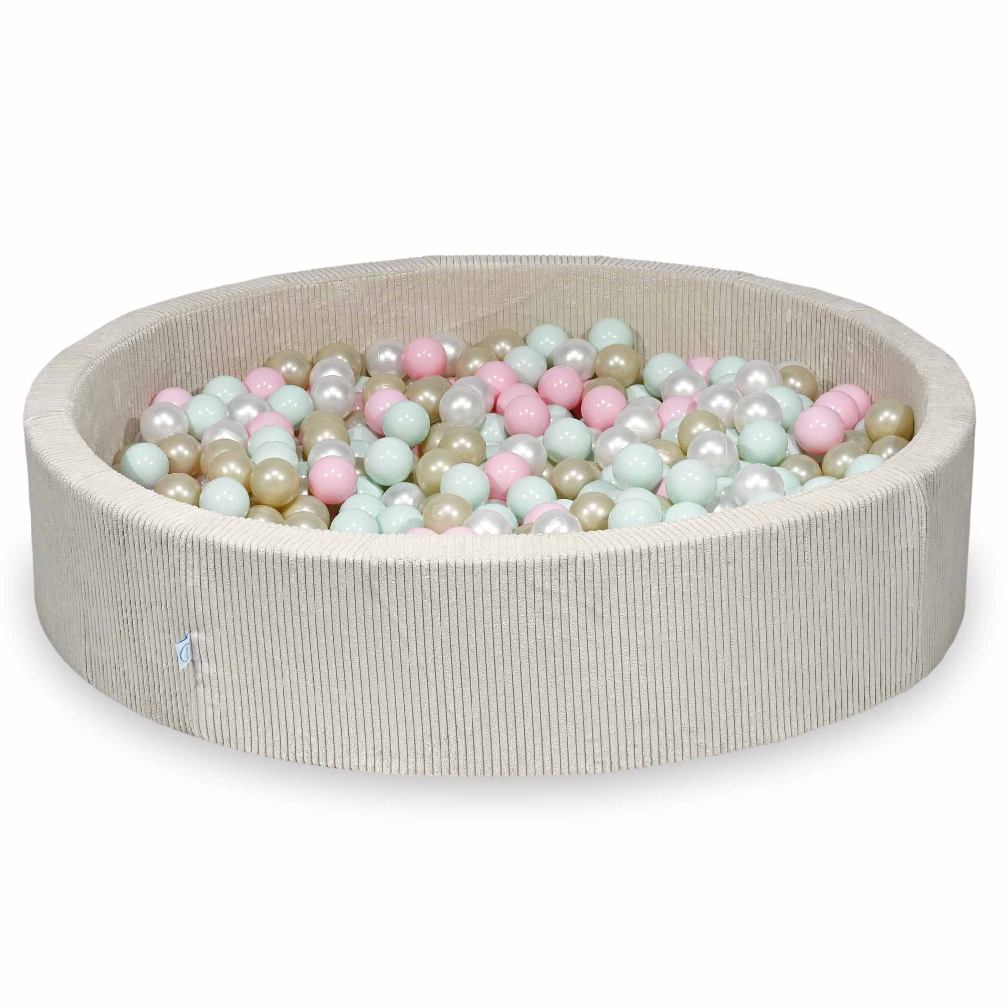 Piscine à balles en velours côtelé beige 130x30 cm avec 600 balles