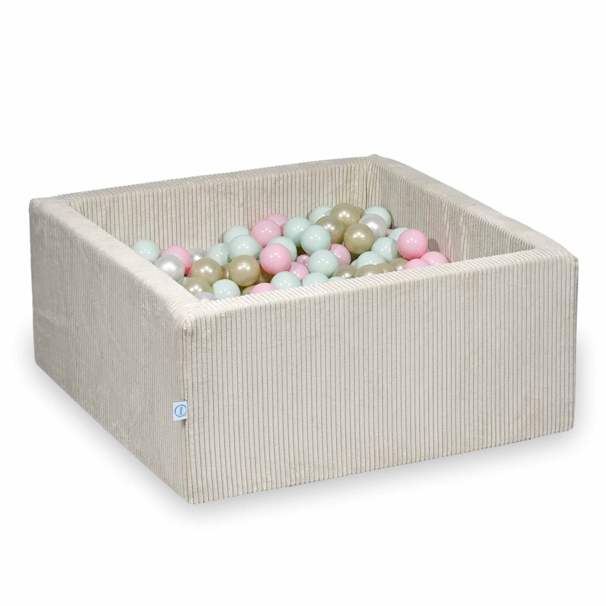 Piscine à balles carrée 90x90x40 cm en velours côtelé Beige, 400 balles