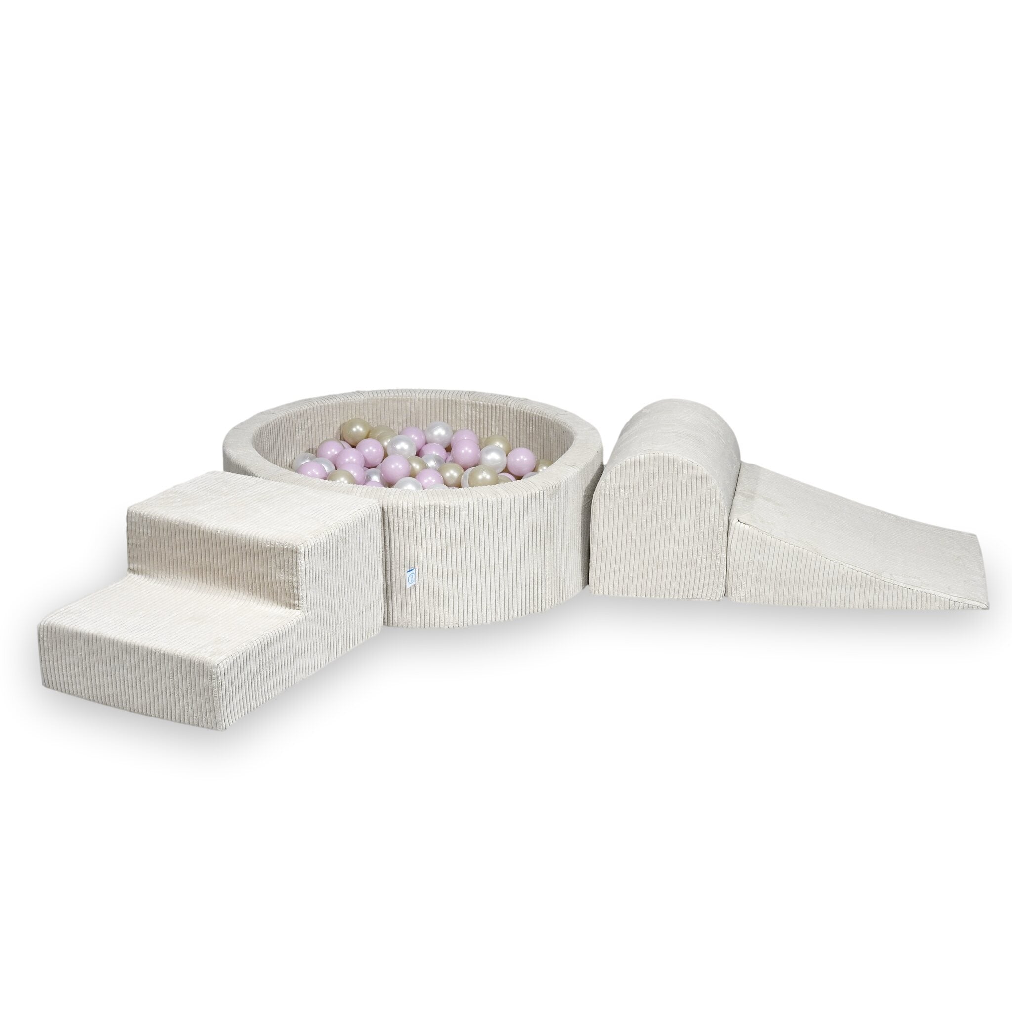 Aire de jeux en mousse avec piscine ronde 90x30 côtelé beige + 200 balles