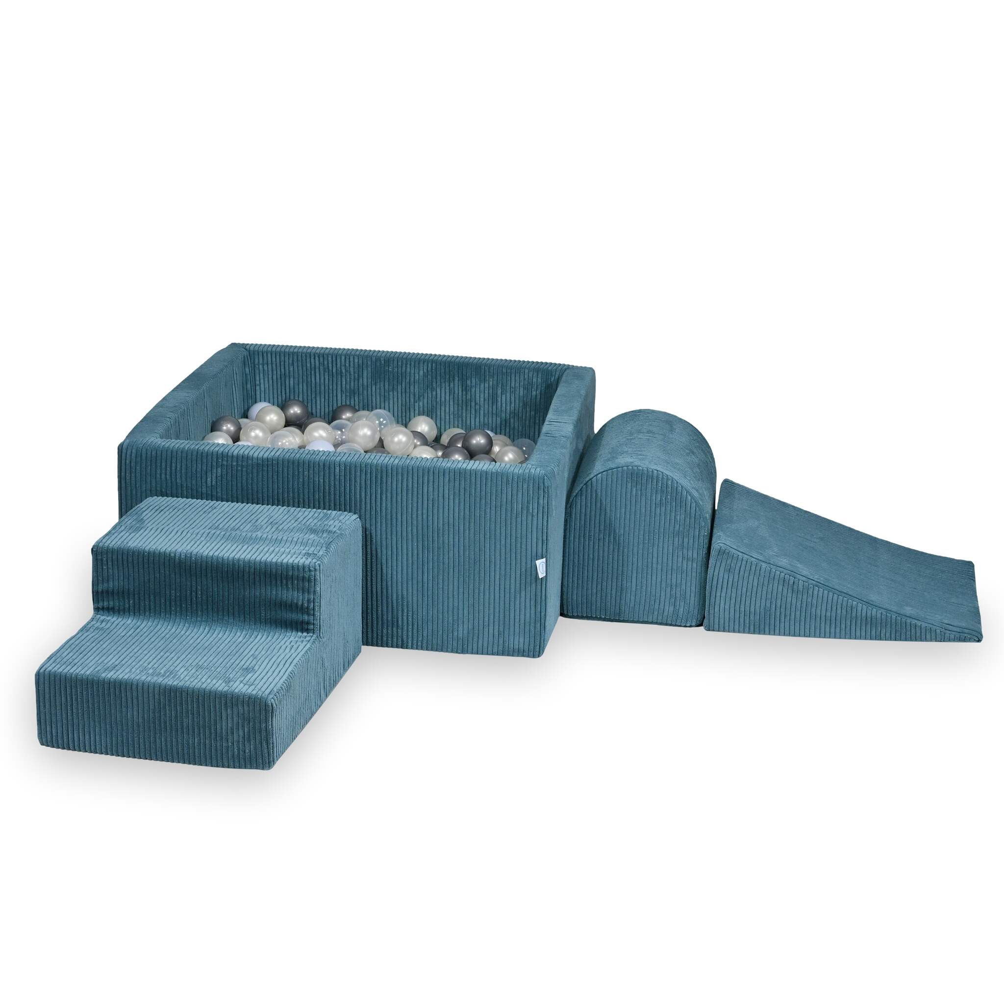 Aire de jeux en mousse avec piscine à balles carrée set de jeu enfant 90x90x40 côtelé bleu + 400 balles
