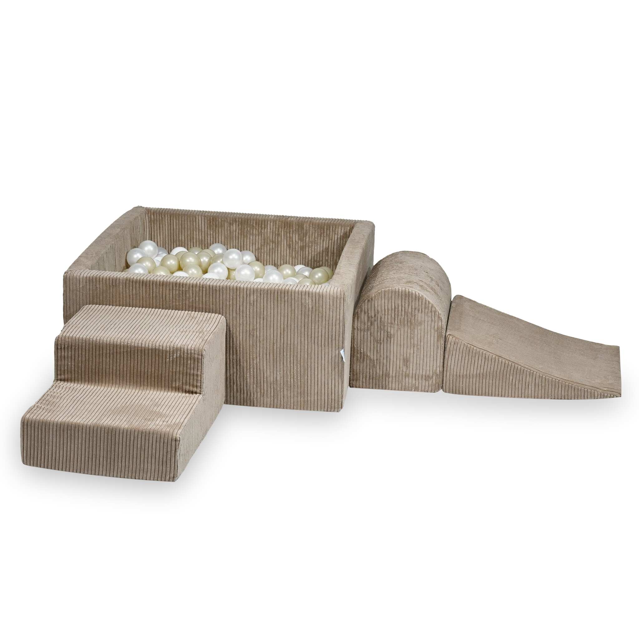 Aire de jeux en mousse avec piscine à balles carrée set de jeu enfant 90x90x40 côtelé toffee + 400 balles