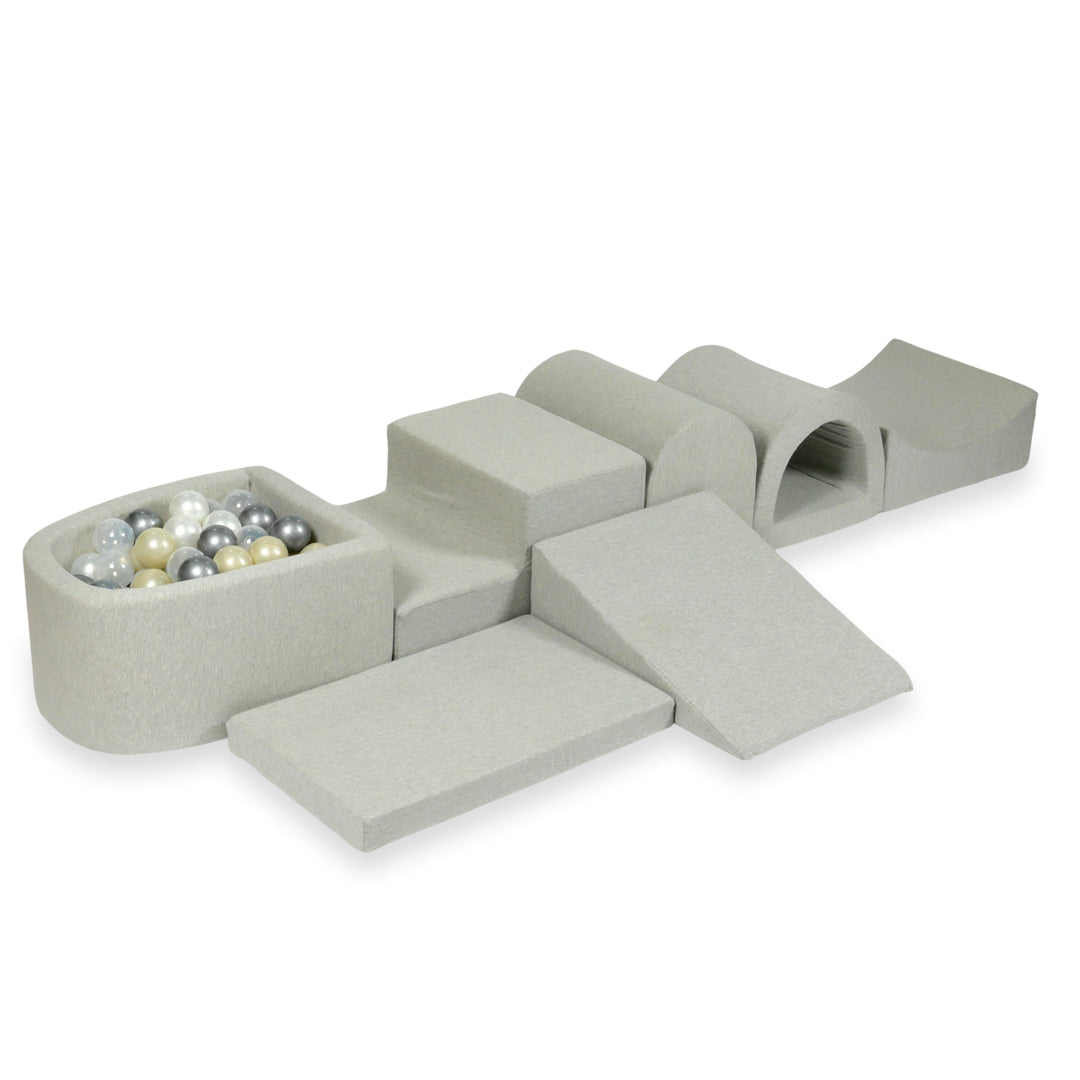 Plus grande aire de jeux en mousse avec piscine micro gris clair + 100 balles