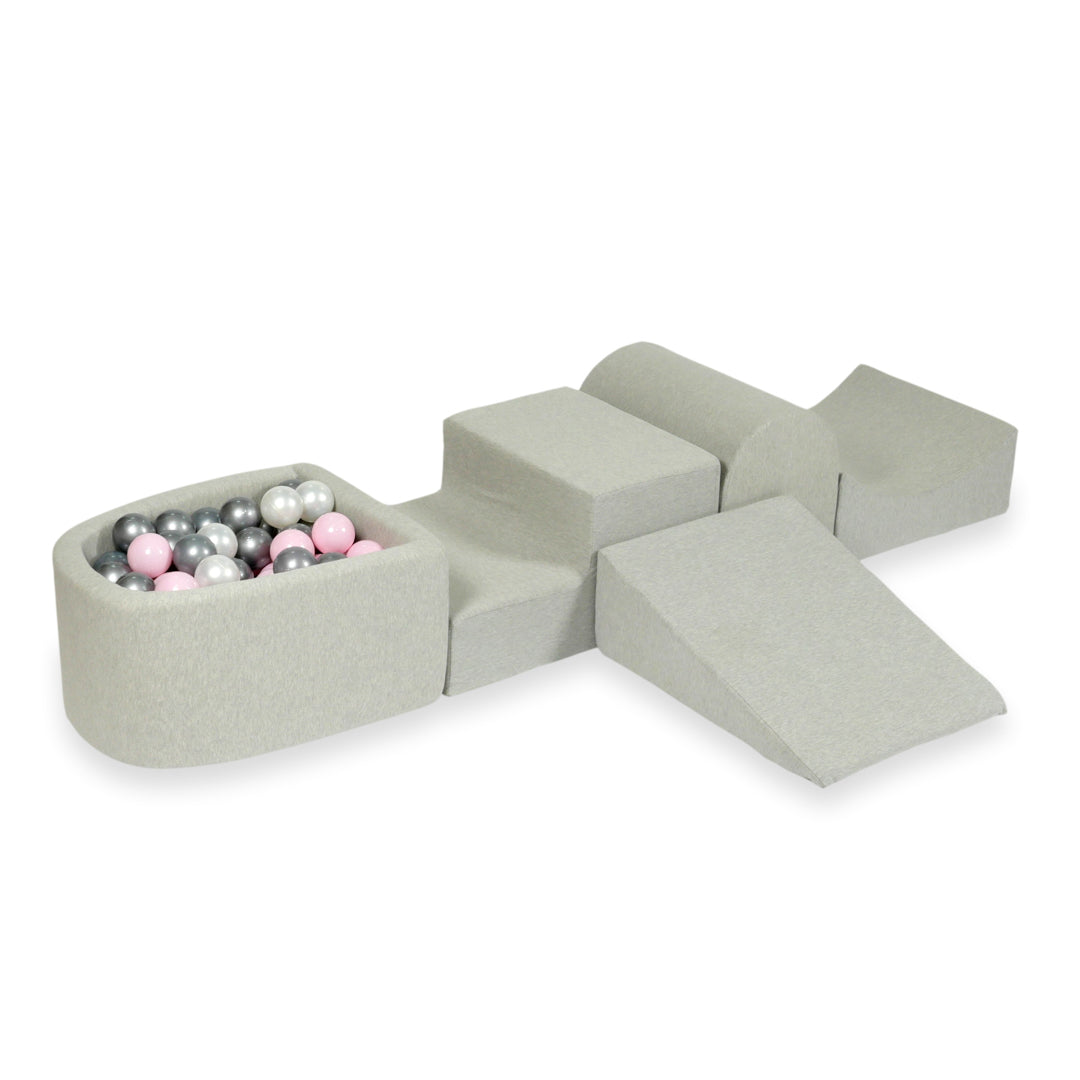 Aire de jeux en mousse avec colline et piscine micro gris clair + 100 balles