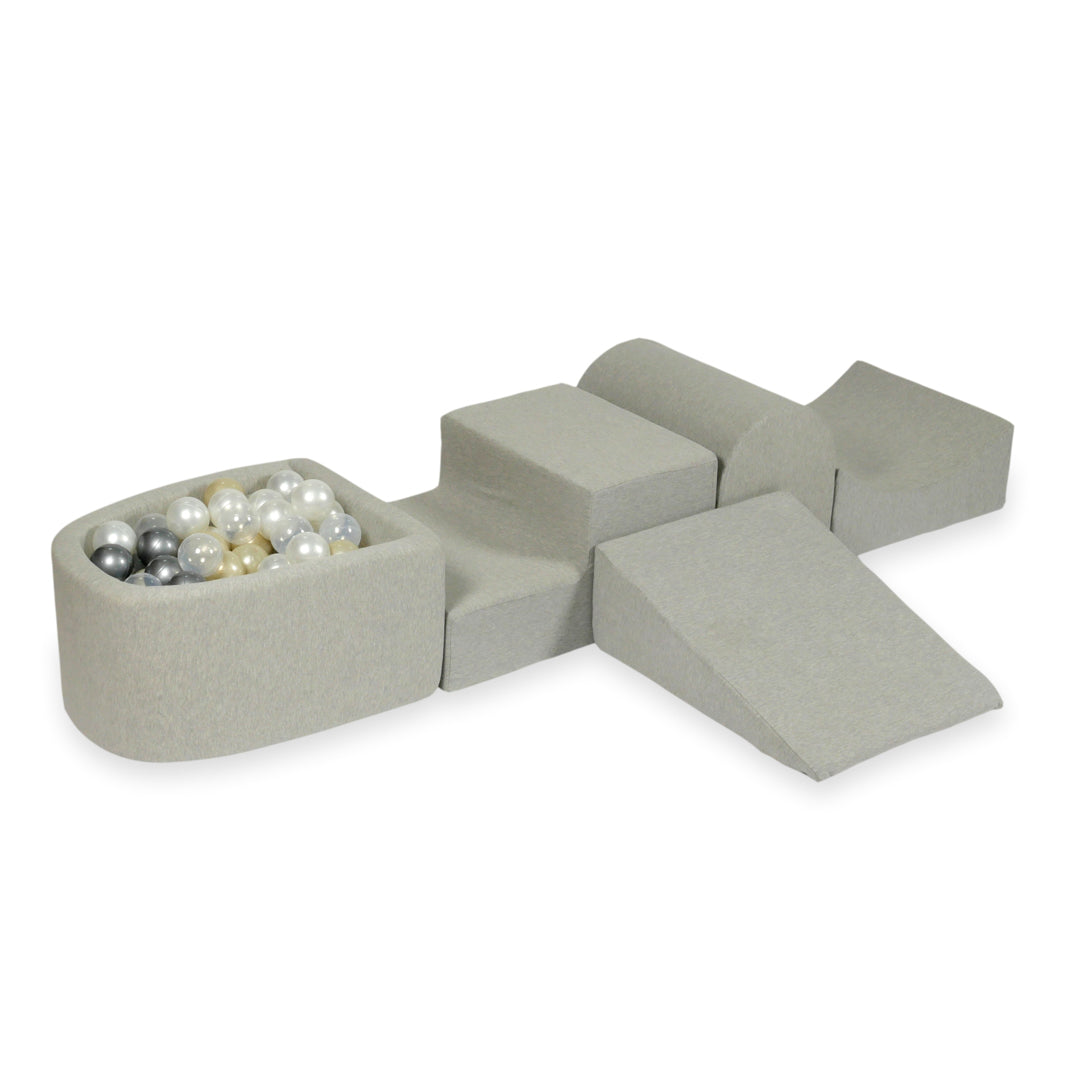 Aire de jeux en mousse avec colline et piscine micro gris clair + 100 balles