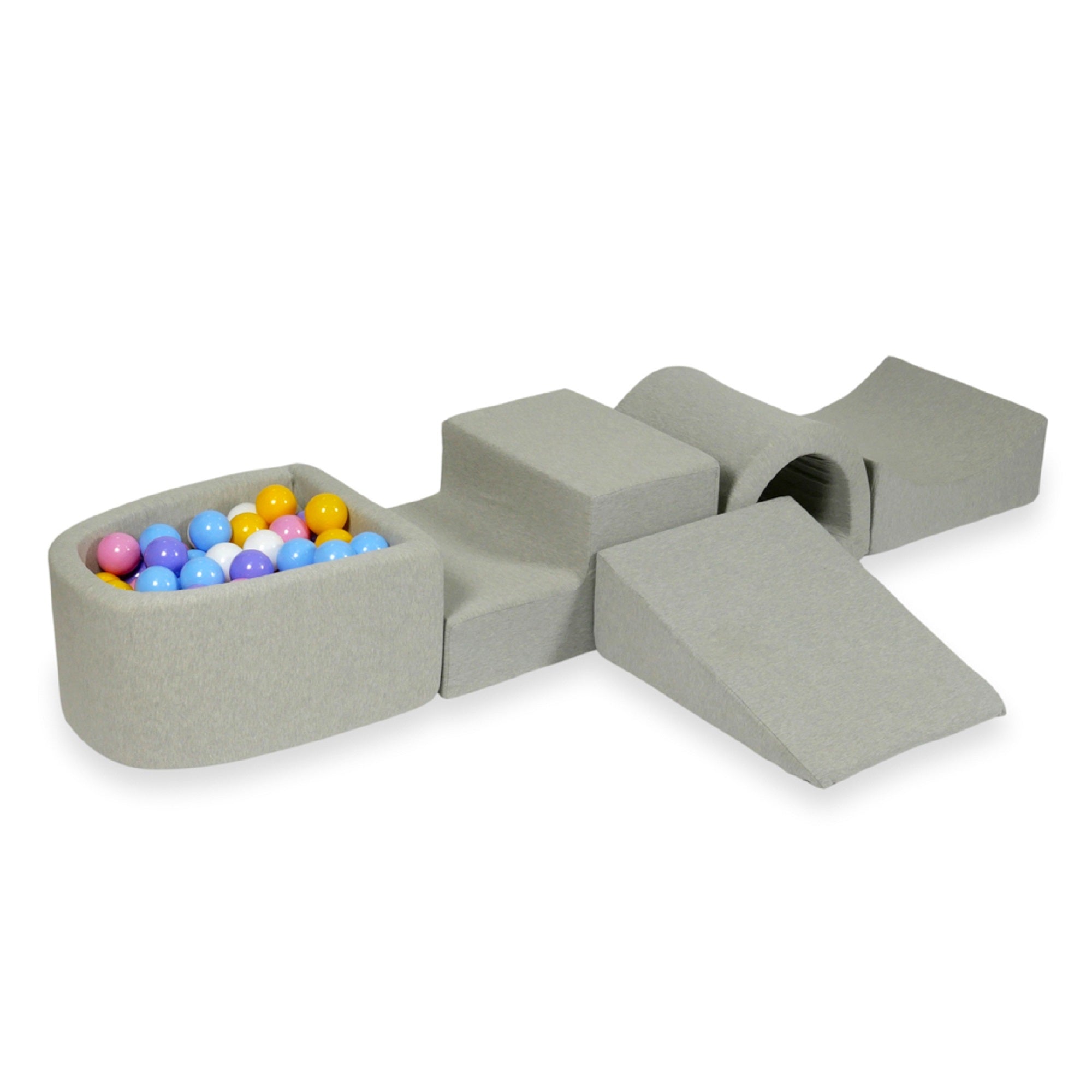 Aire de jeux en mousse avec pont et piscine micro gris clair + 100 balles