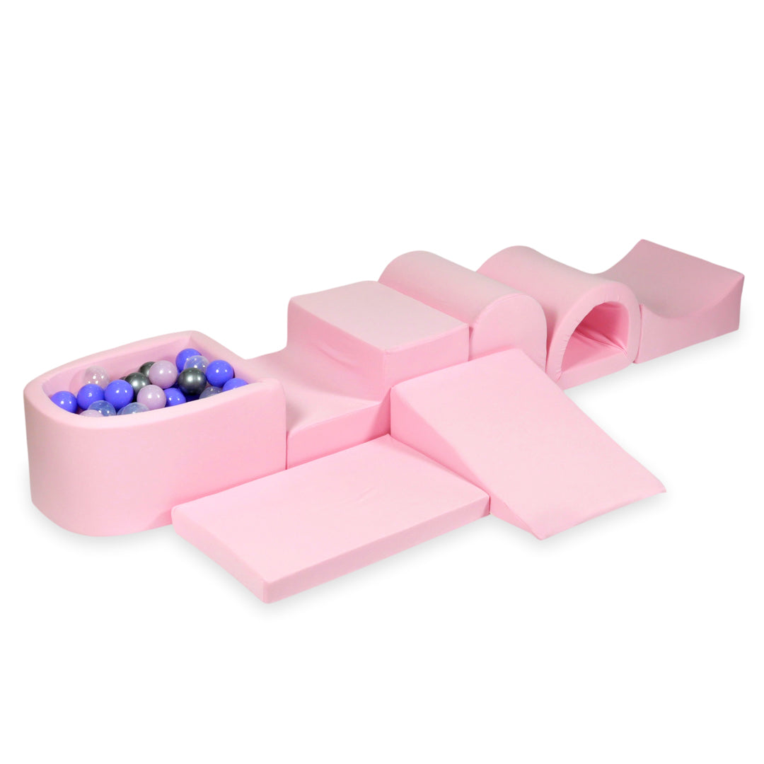 Plus grande aire de jeux en mousse avec piscine micro rose poudré + 100 balles