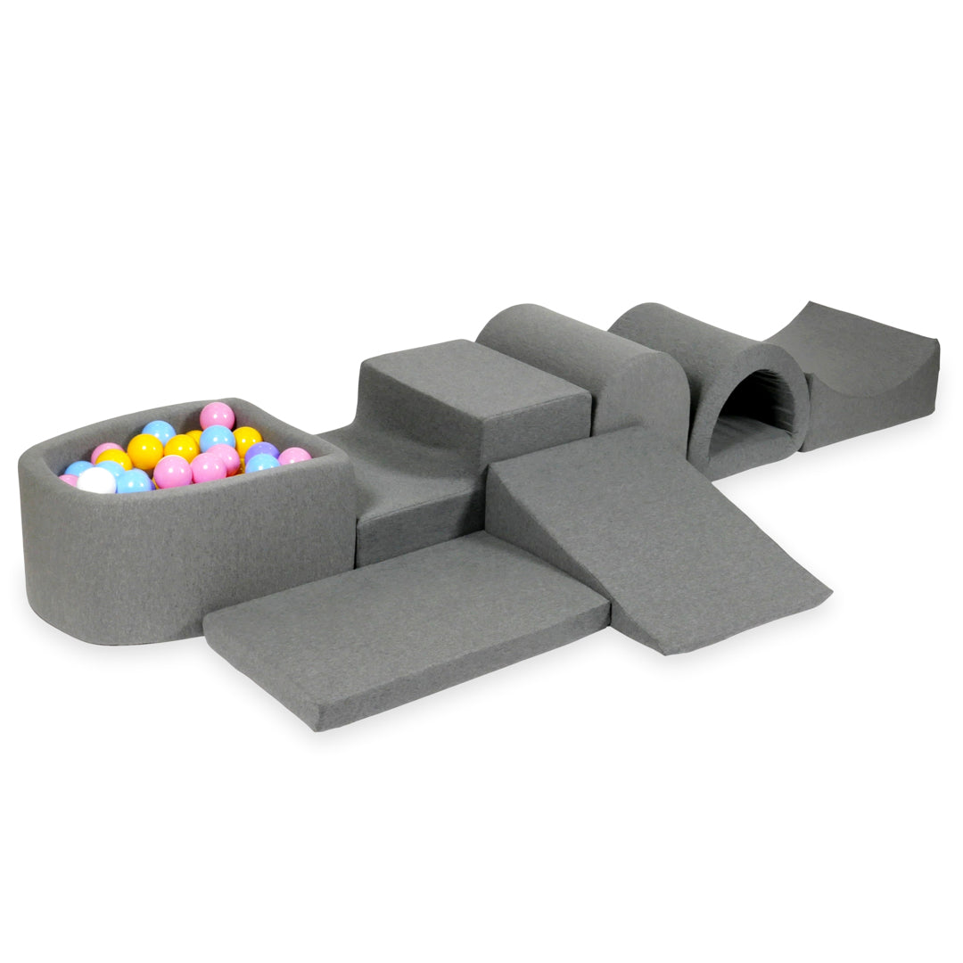 Plus grande aire de jeux en mousse avec piscine micro gris + 100 balles