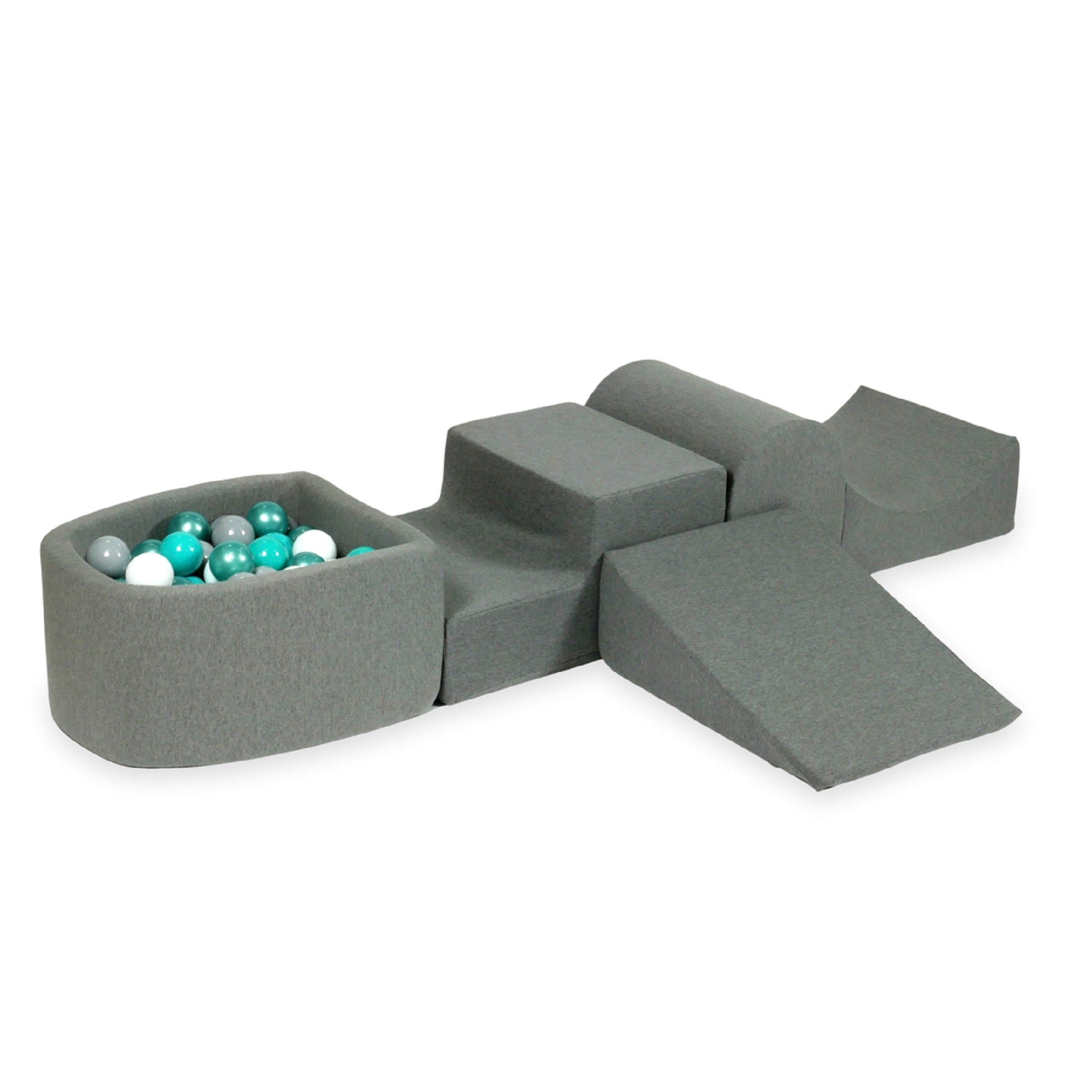 Aire de jeux en mousse avec colline et piscine micro gris + 100 balles