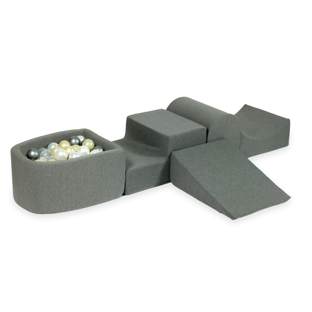 Aire de jeux en mousse avec colline et piscine micro gris + 100 balles