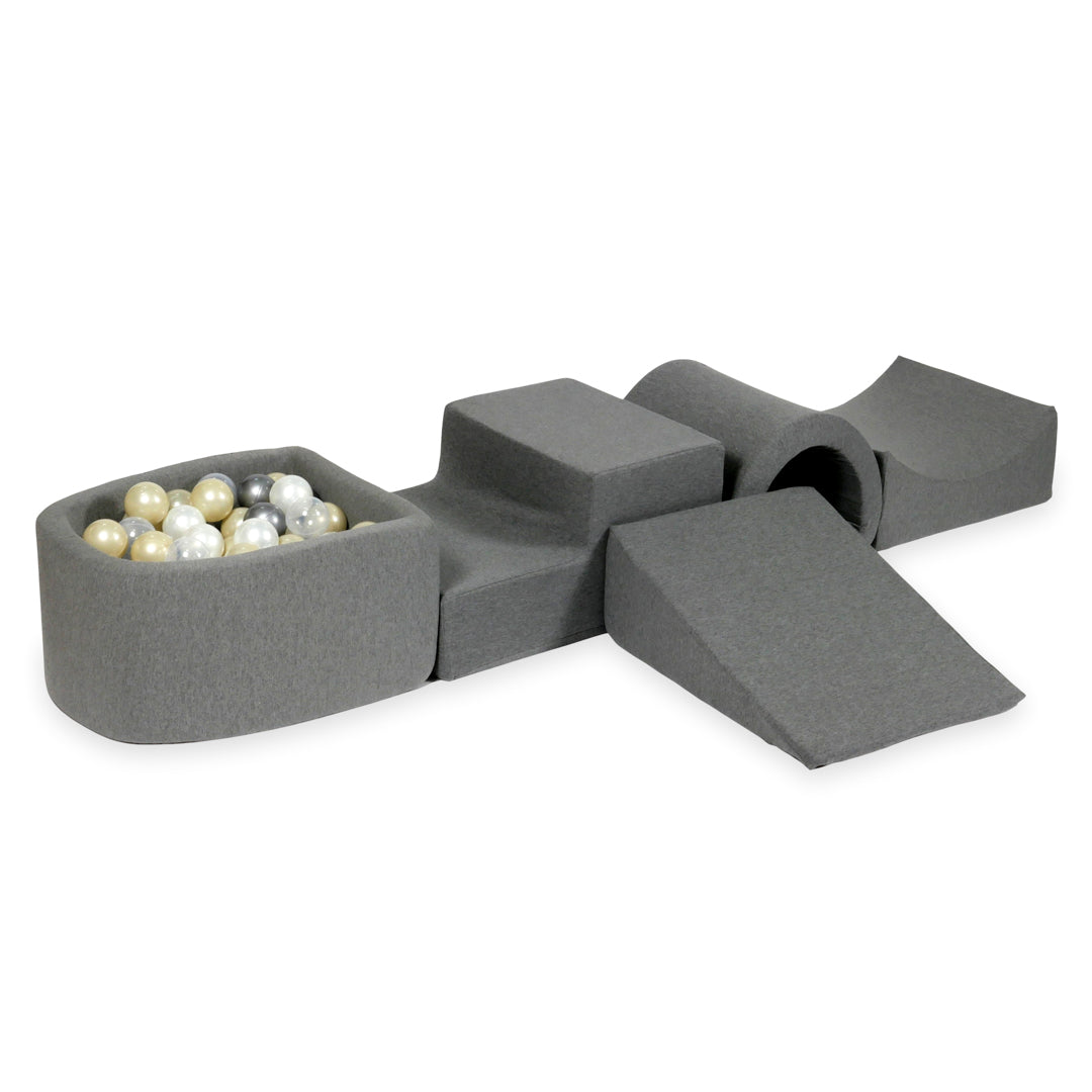 Aire de jeux en mousse avec pont et piscine micro gris + 100 balles