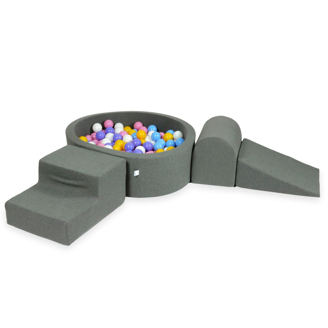Aire de jeux en mousse avec piscine ronde 90x30 gris + 200 balles