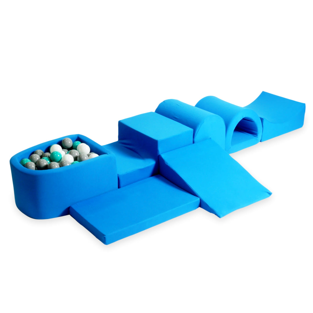 CONFIGURATEUR DE PARCOURS DE MOTRICITÉ – ENSEMBLE 16 (COIN, COLLINE, MARCHES, BERCEAU, PONT, TAPIS)
