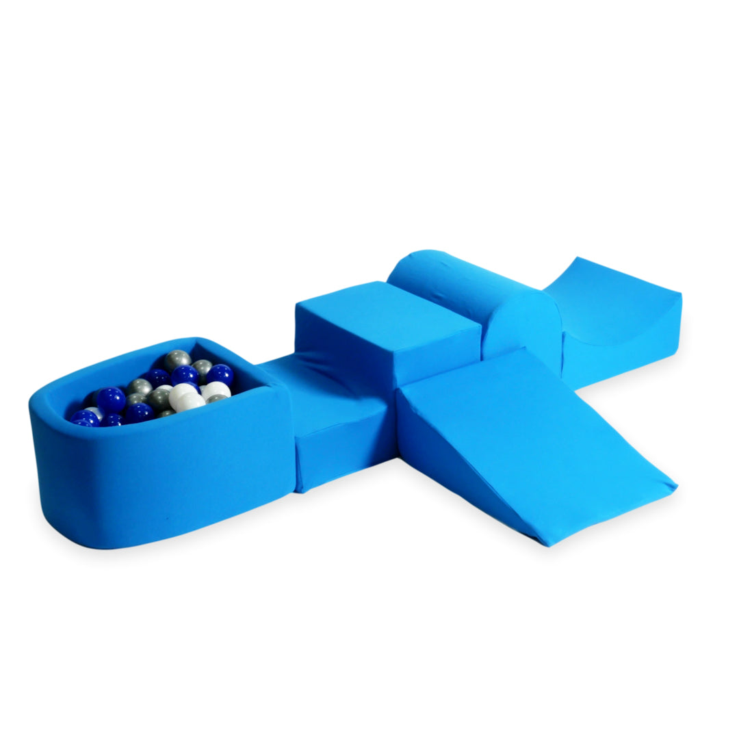 Aire de jeux en mousse avec colline et piscine micro bleu + 100 balles