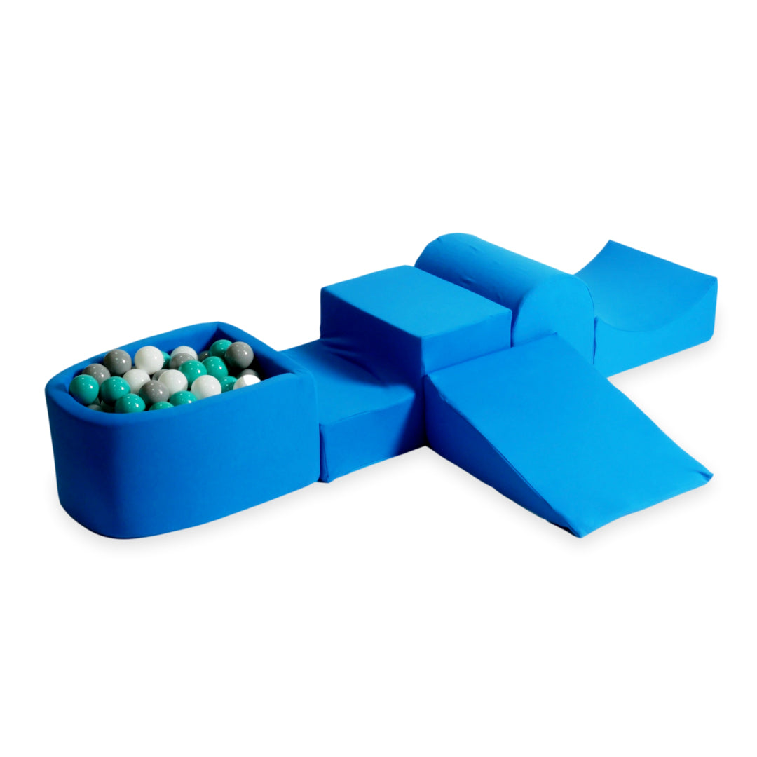 Aire de jeux en mousse avec colline et piscine micro bleu + 100 balles