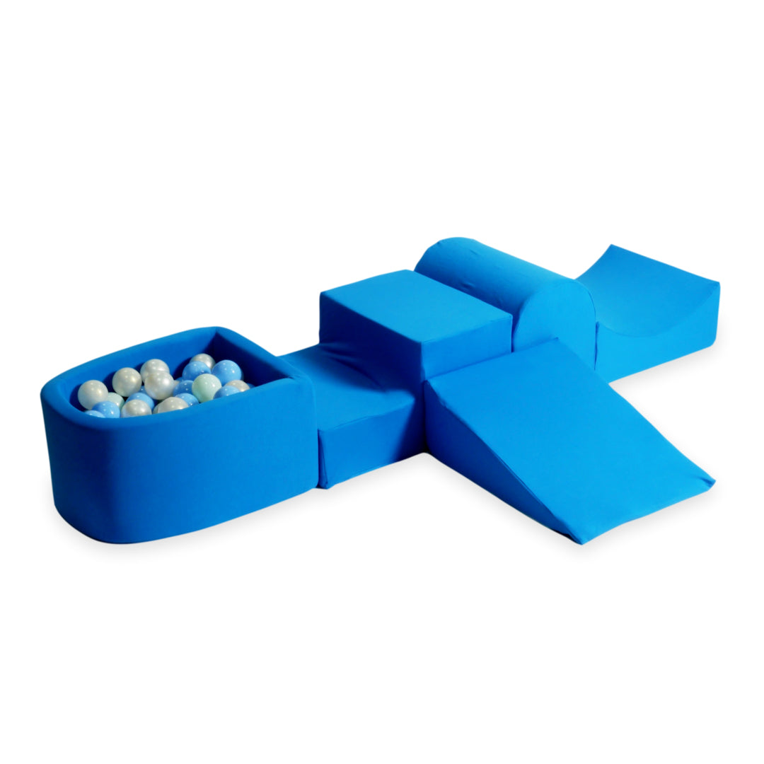 Aire de jeux en mousse avec colline et piscine micro bleu + 100 balles