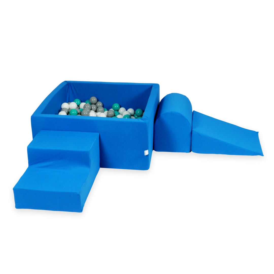 Aire de jeux en mousse avec piscine à balles carrée set de jeu enfant 90x90x40 bleu + 400 balles