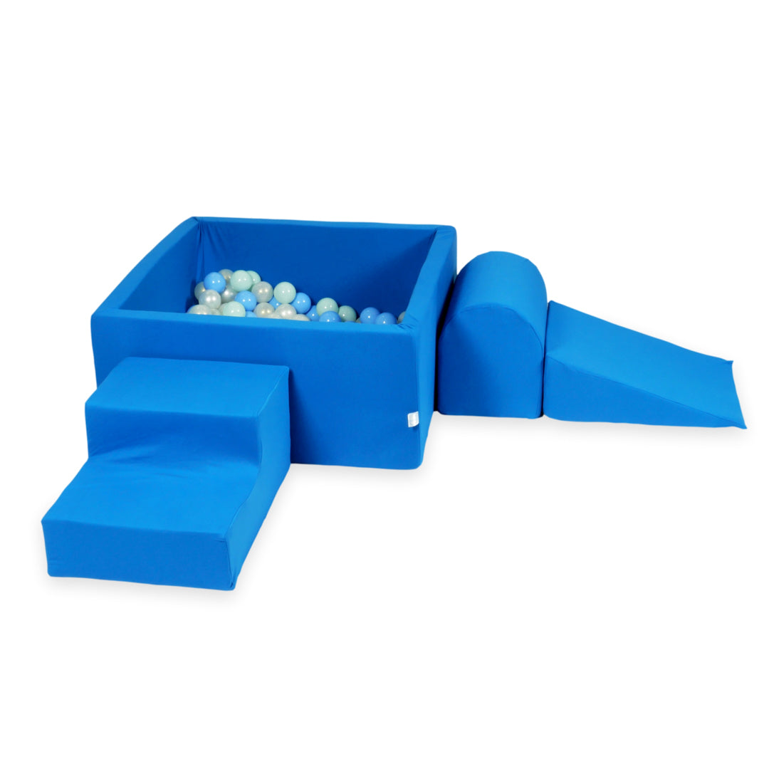 Aire de jeux en mousse avec piscine à balles carrée set de jeu enfant 90x90x40 bleu + 400 balles