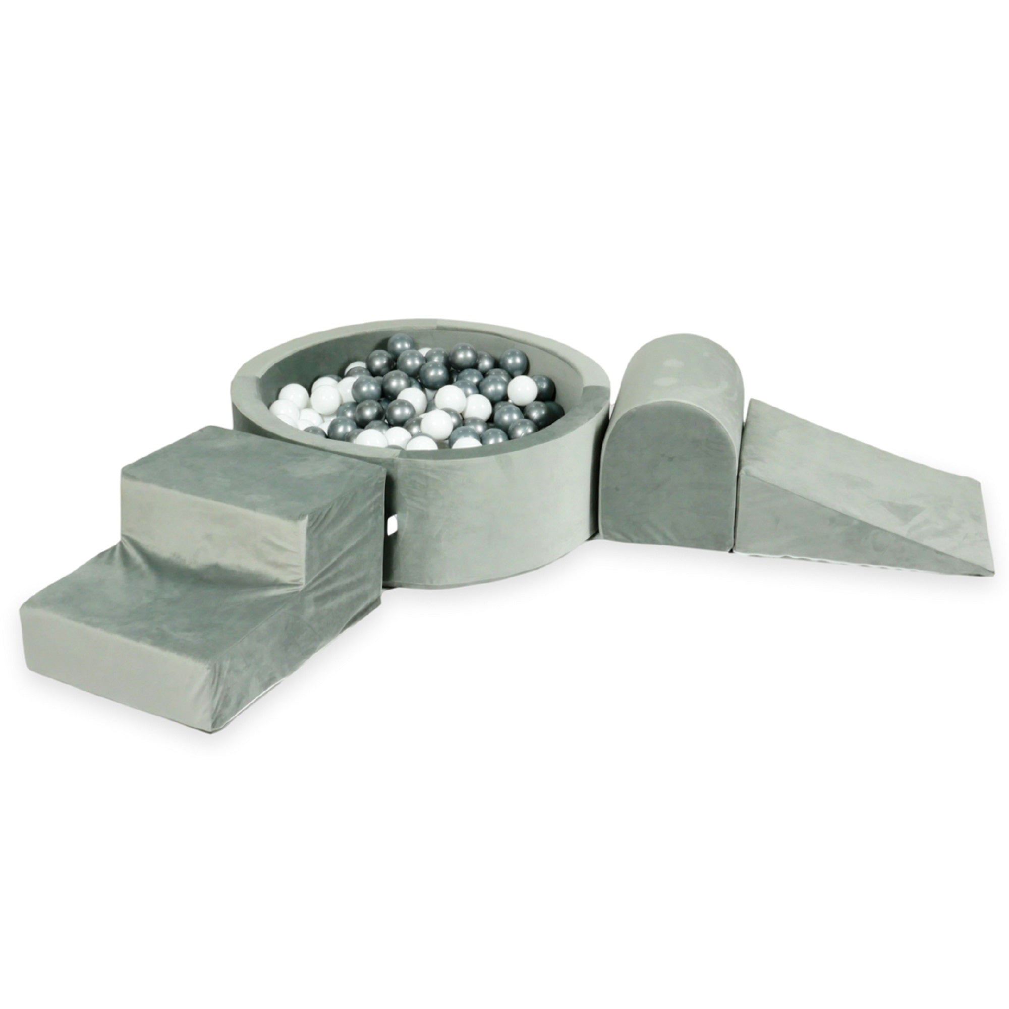 Aire de jeux en mousse avec piscine ronde 90x30 velvet gris + 200 balles