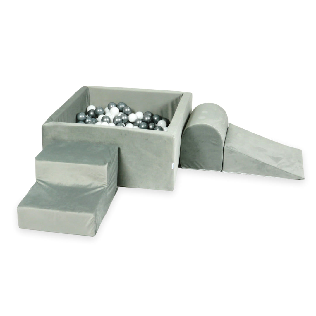 Aire de jeux en mousse avec piscine à balles carrée set de jeu enfant 90x90x40 velvet gris + 400 balles