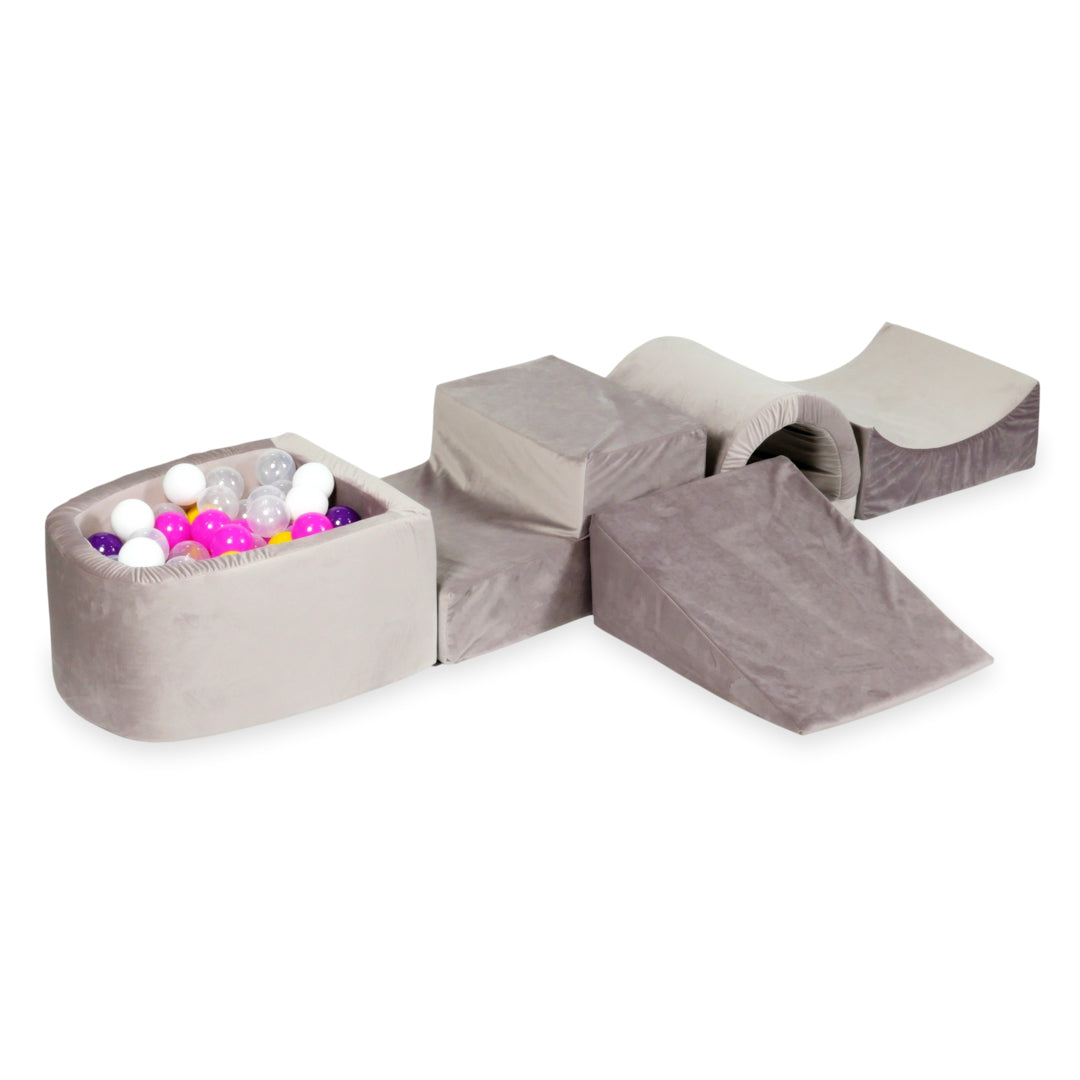 Aire de jeux en mousse avec pont et piscine micro velvet lilac + 100 balles
