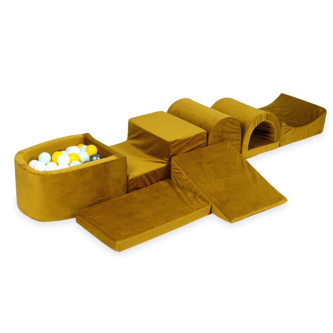 Plus grande aire de jeux en mousse avec piscine micro velvet or + 100 balles