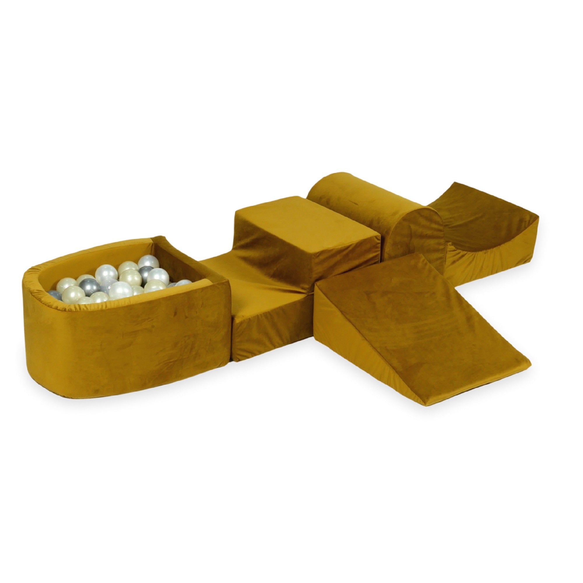 Aire de jeux en mousse avec colline et piscine micro velvet or + 100 balles