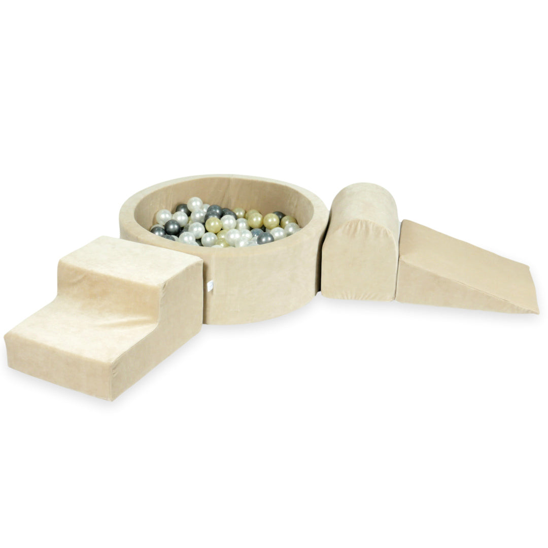 Aire de jeux en mousse avec piscine ronde 90x30 velvet soft beige + 200 balles