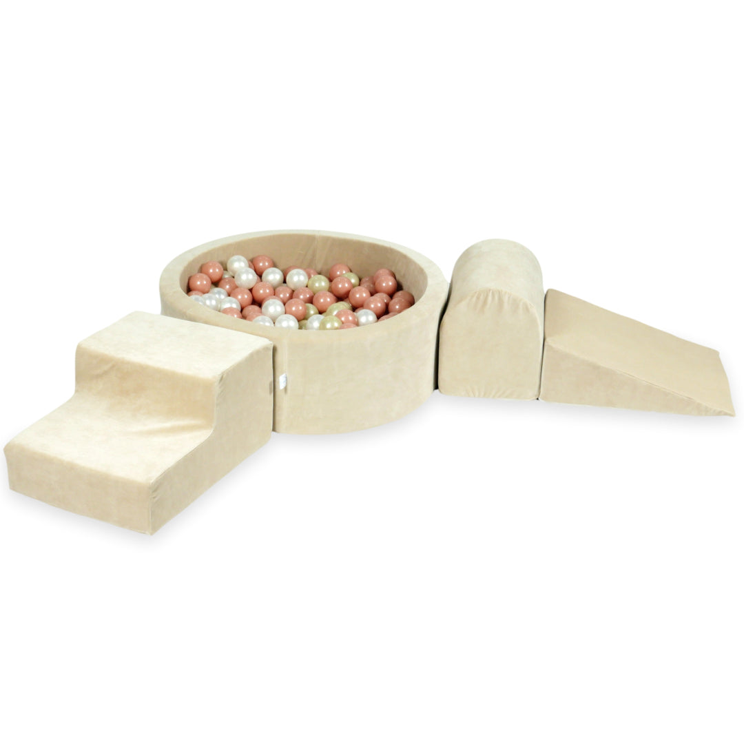 Aire de jeux en mousse avec piscine ronde 90x30 velvet soft beige + 200 balles