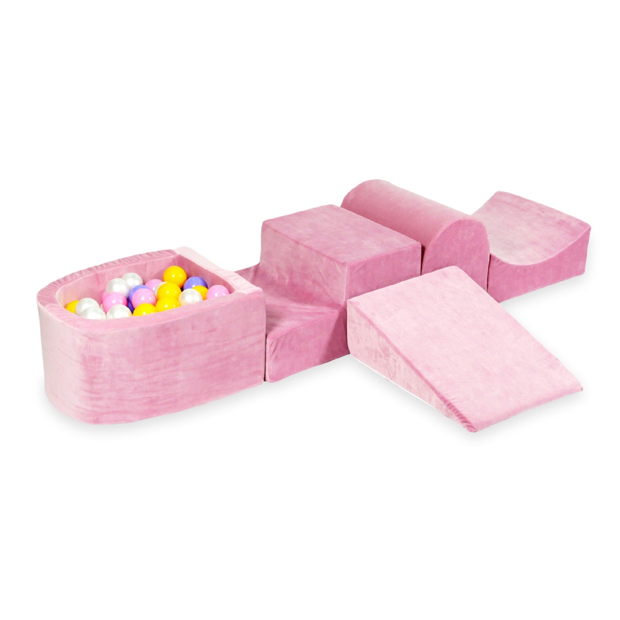 Aire de jeux en mousse avec colline et piscine micro velvet soft rose + 100 balles