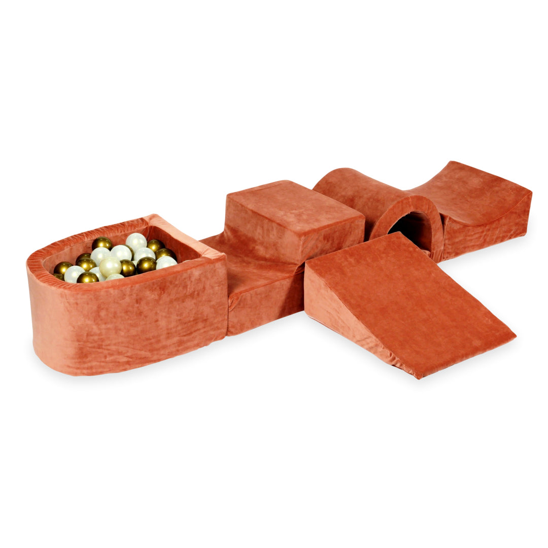 Aire de jeux en mousse avec pont et piscine micro velvet soft canyon clay + 100 balles