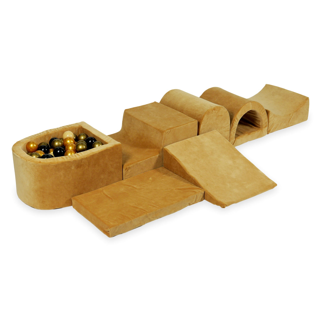 Plus grande aire de jeux en mousse avec piscine micro velvet soft carmel + 100 balles