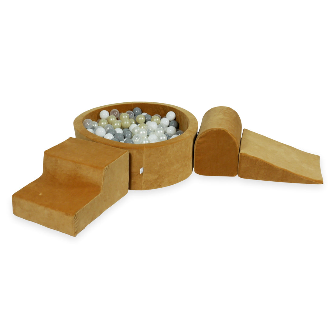 Aire de jeux en mousse avec piscine ronde 90x30 velvet soft carmel + 200 balles