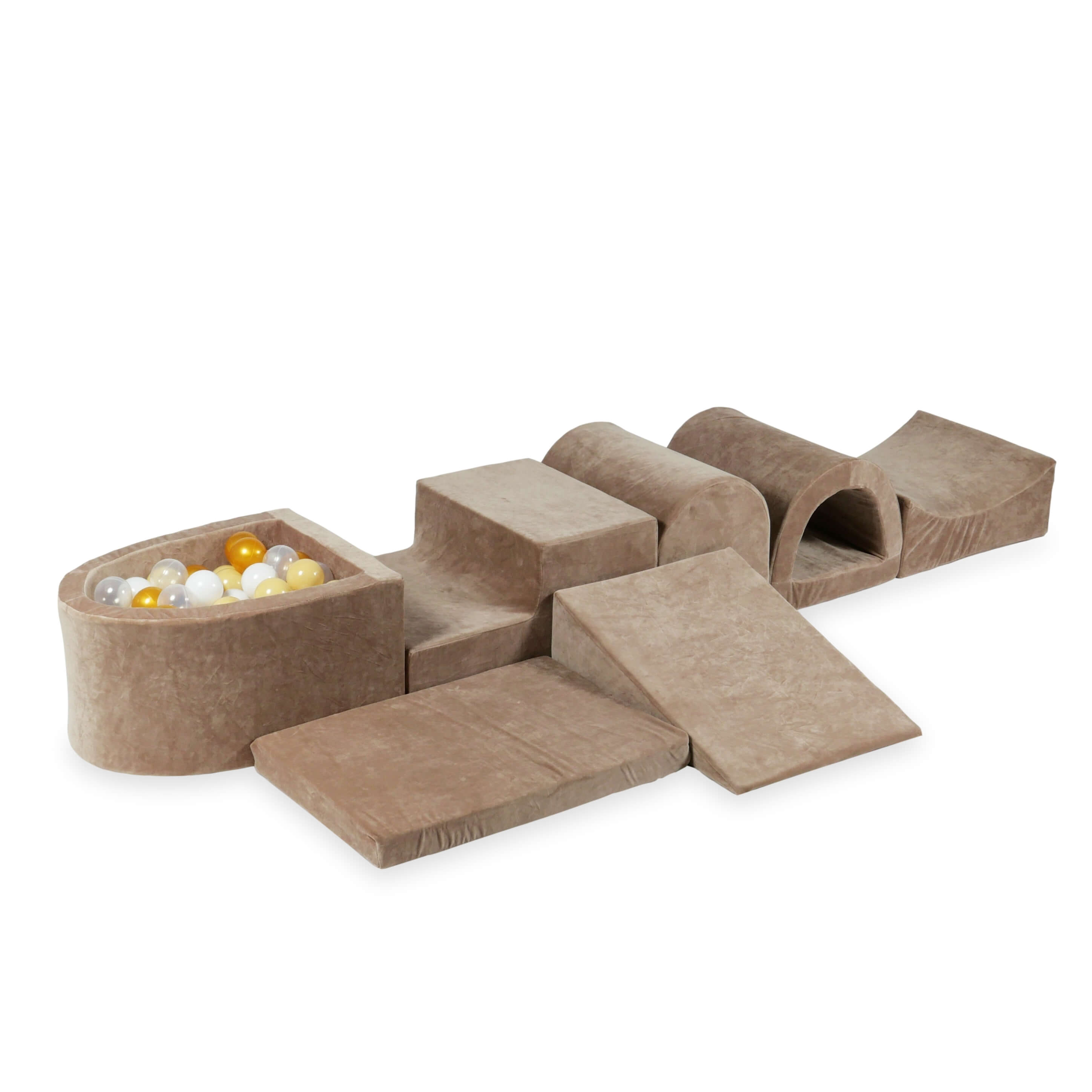 Plus grande aire de jeux en mousse avec piscine micro velvet soft brown + 100 balles