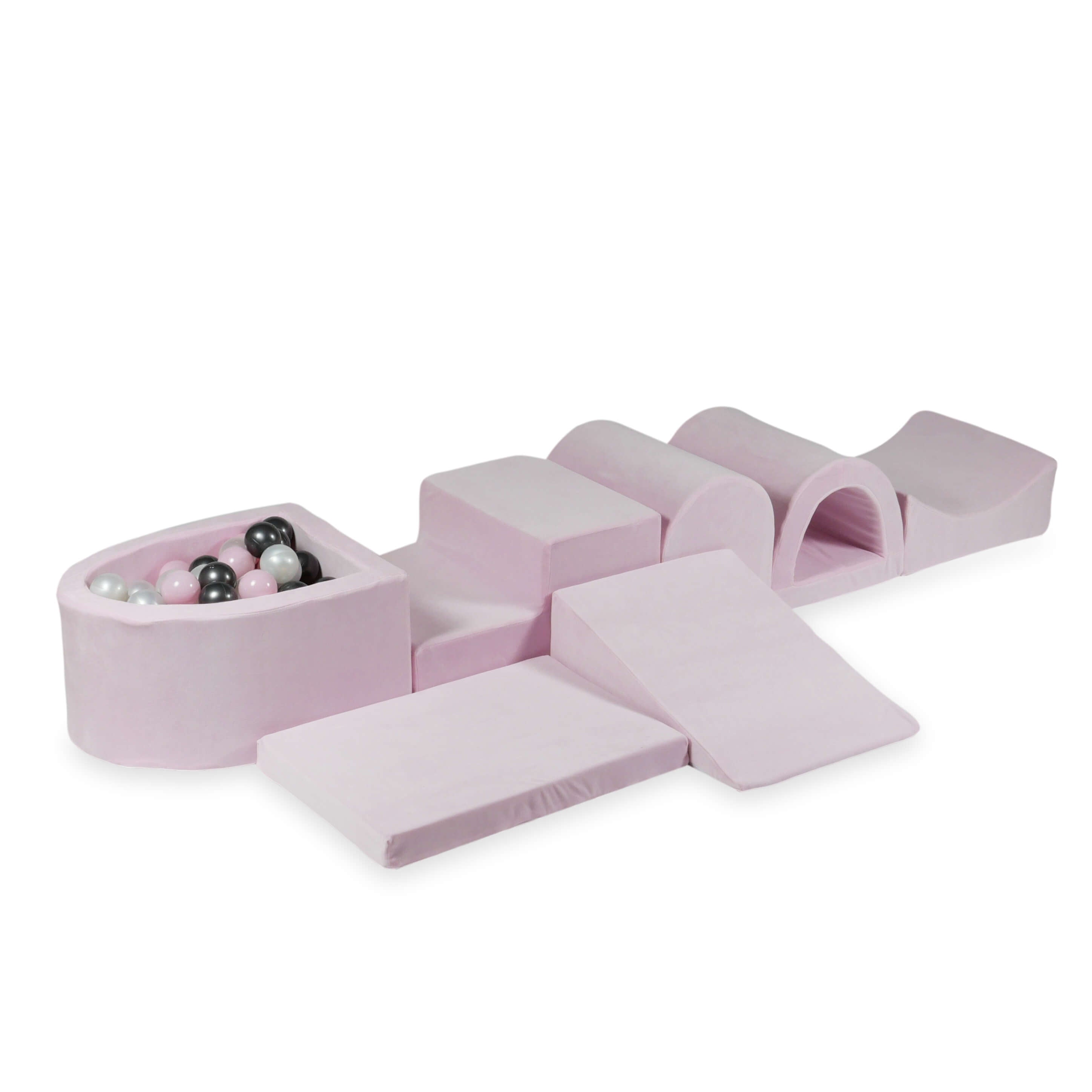 Plus grande aire de jeux en mousse avec piscine micro velvet soft light pink + 100 balles