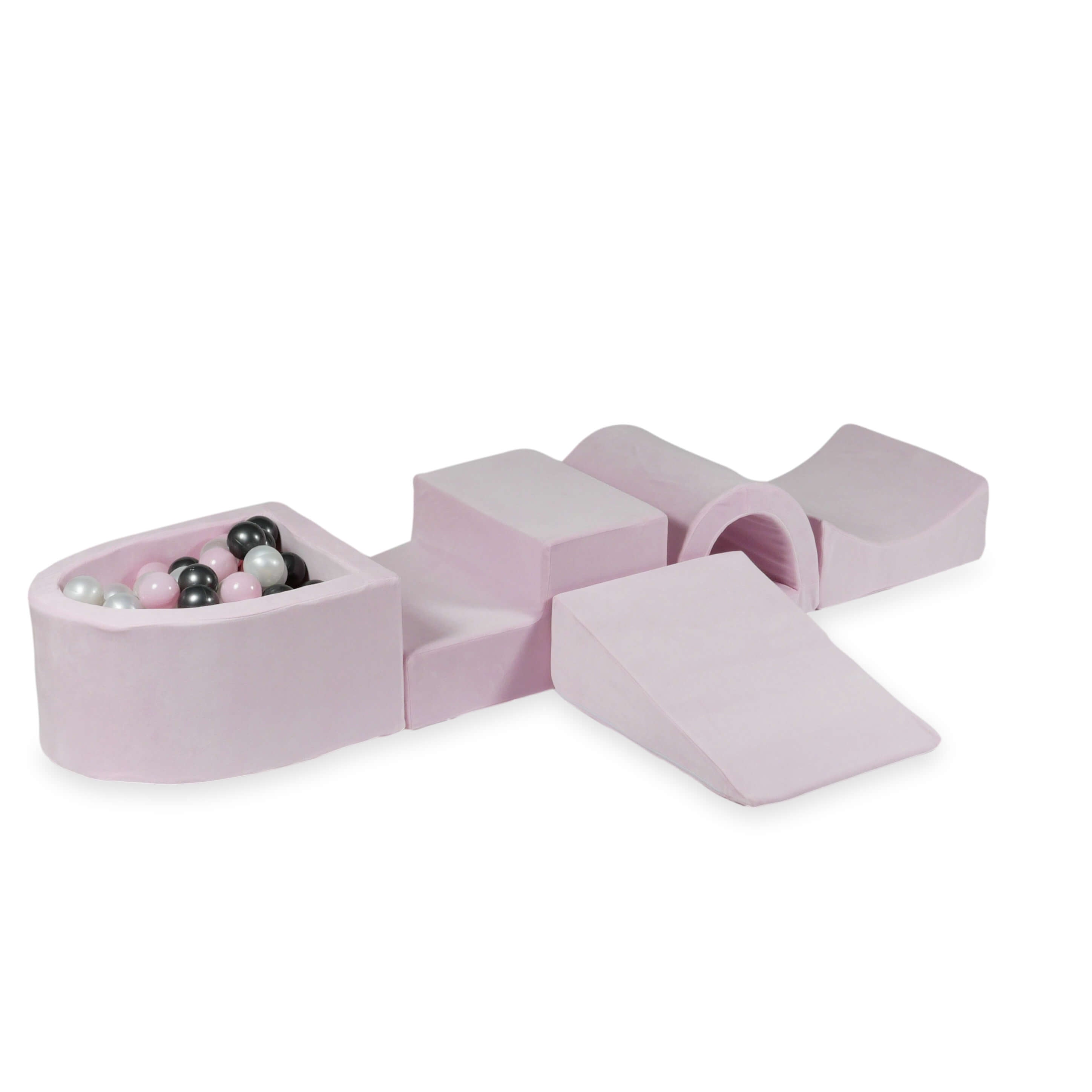 Aire de jeux en mousse avec pont et piscine micro velvet soft light pink + 100 balles