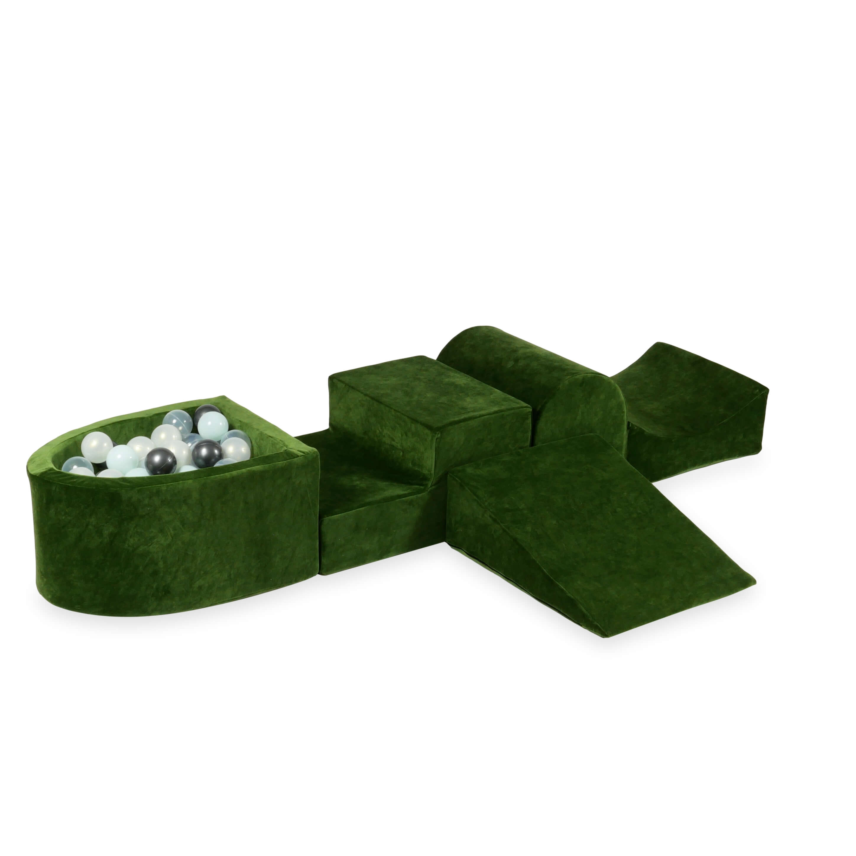 Aire de jeux en mousse avec colline et piscine micro velvet soft olive + 100 balles
