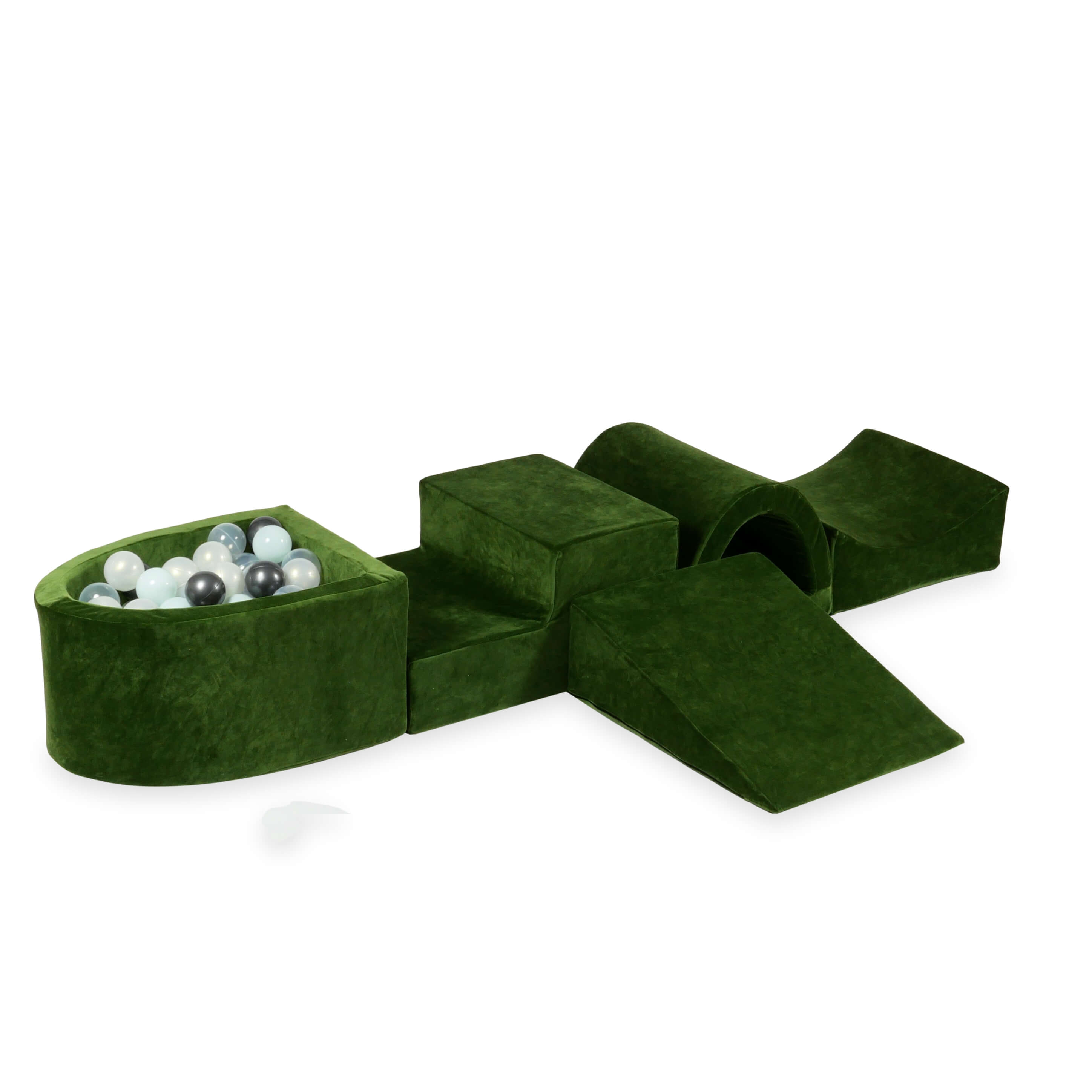 Aire de jeux en mousse avec pont et piscine micro velvet soft olive + 100 balles