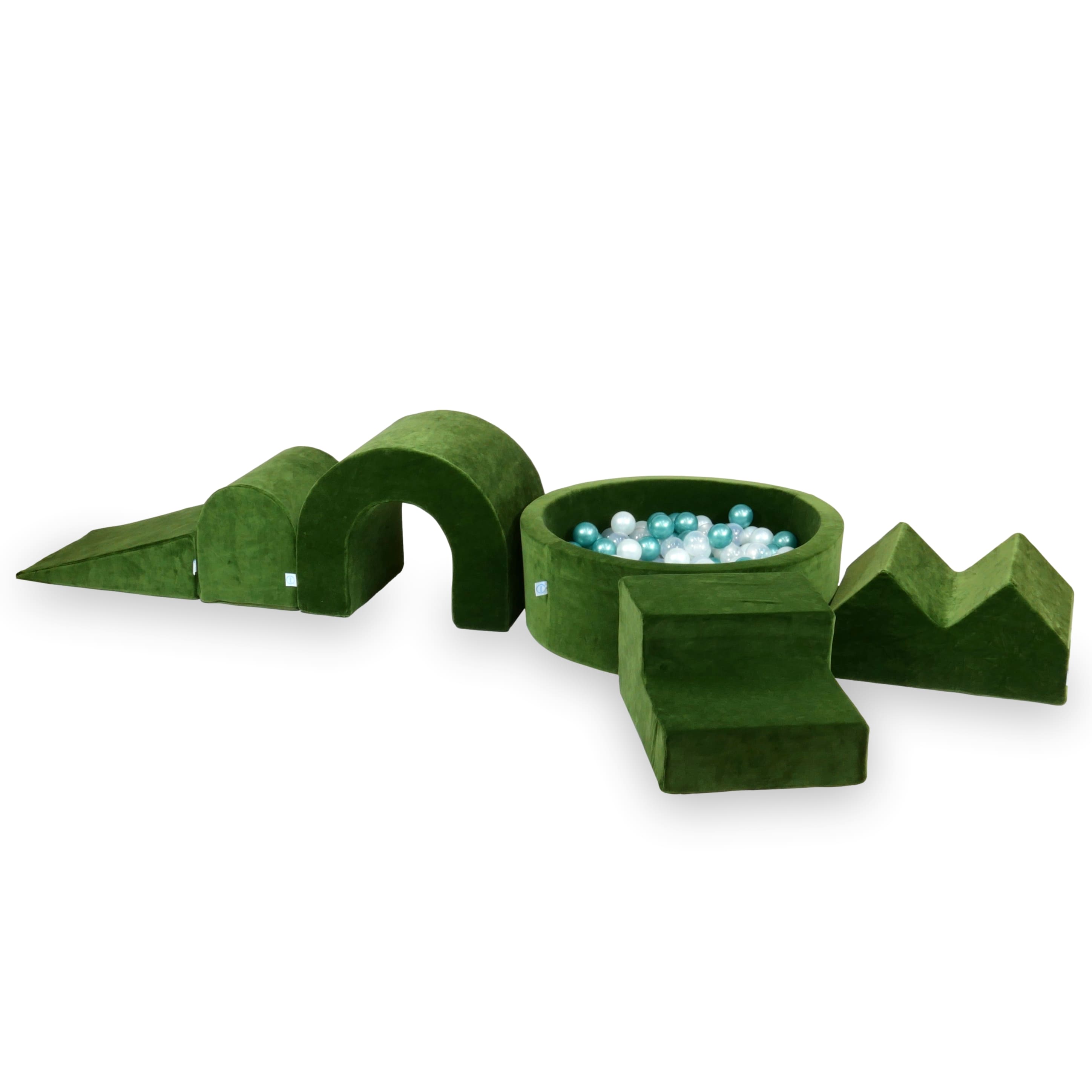 Aire de jeux en mousse avec piscine ronde 90x30 velvet soft olive + 5 éléments + 200 balles