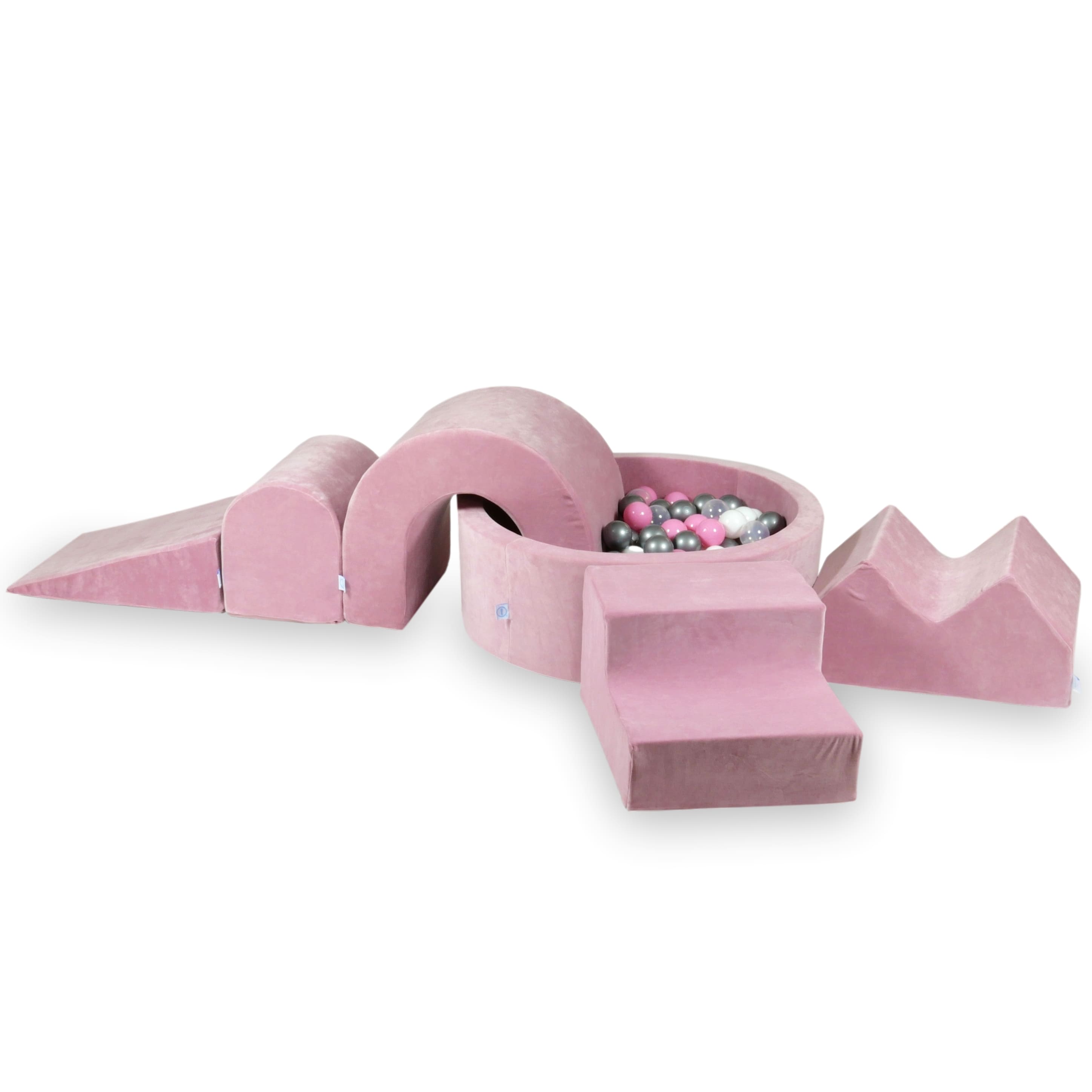 Aire de jeux en mousse avec piscine ronde 90x30 velvet soft rose + 5 éléments + 200 balles