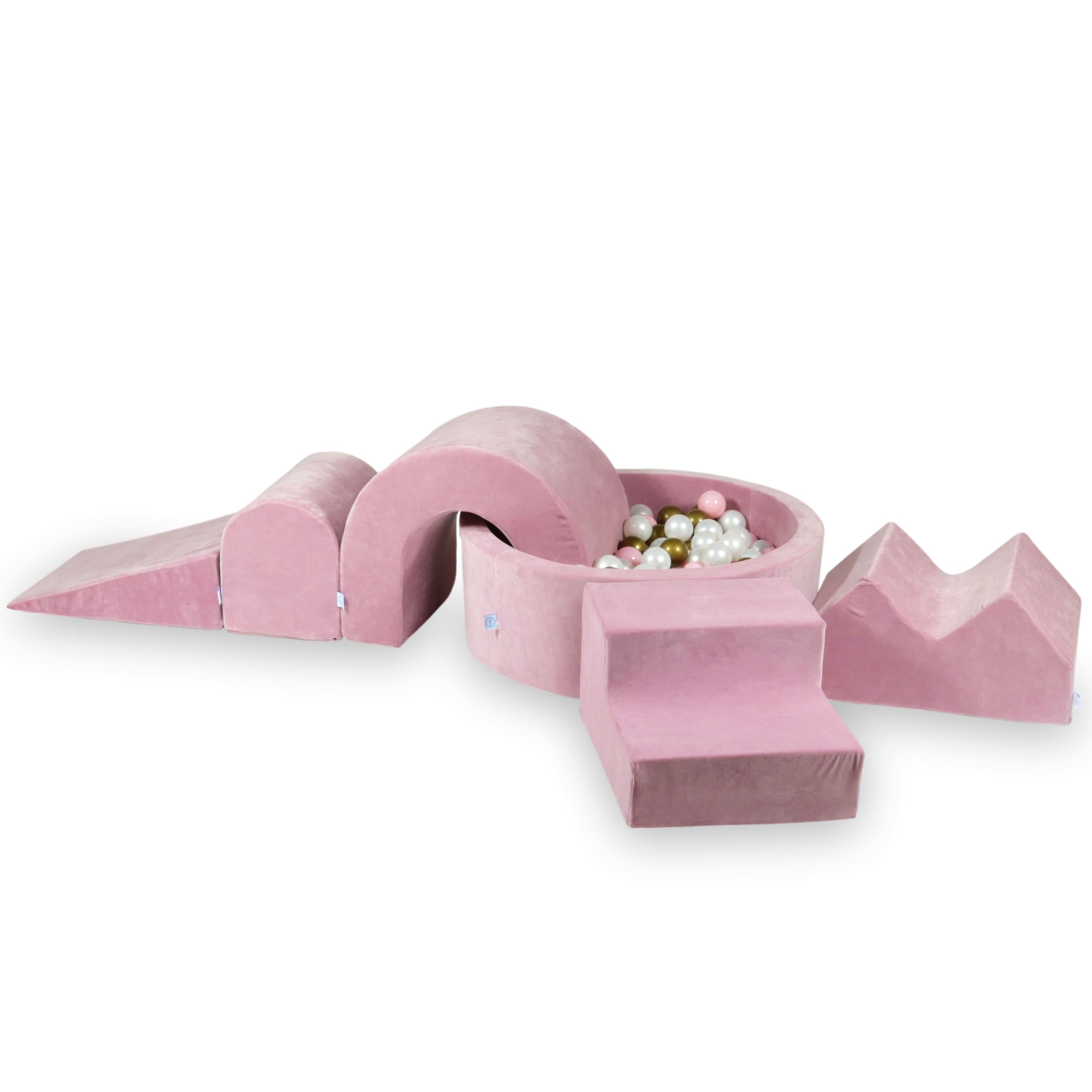 Aire de jeux en mousse avec piscine ronde 90x30 velvet soft rose + 5 éléments + 200 balles