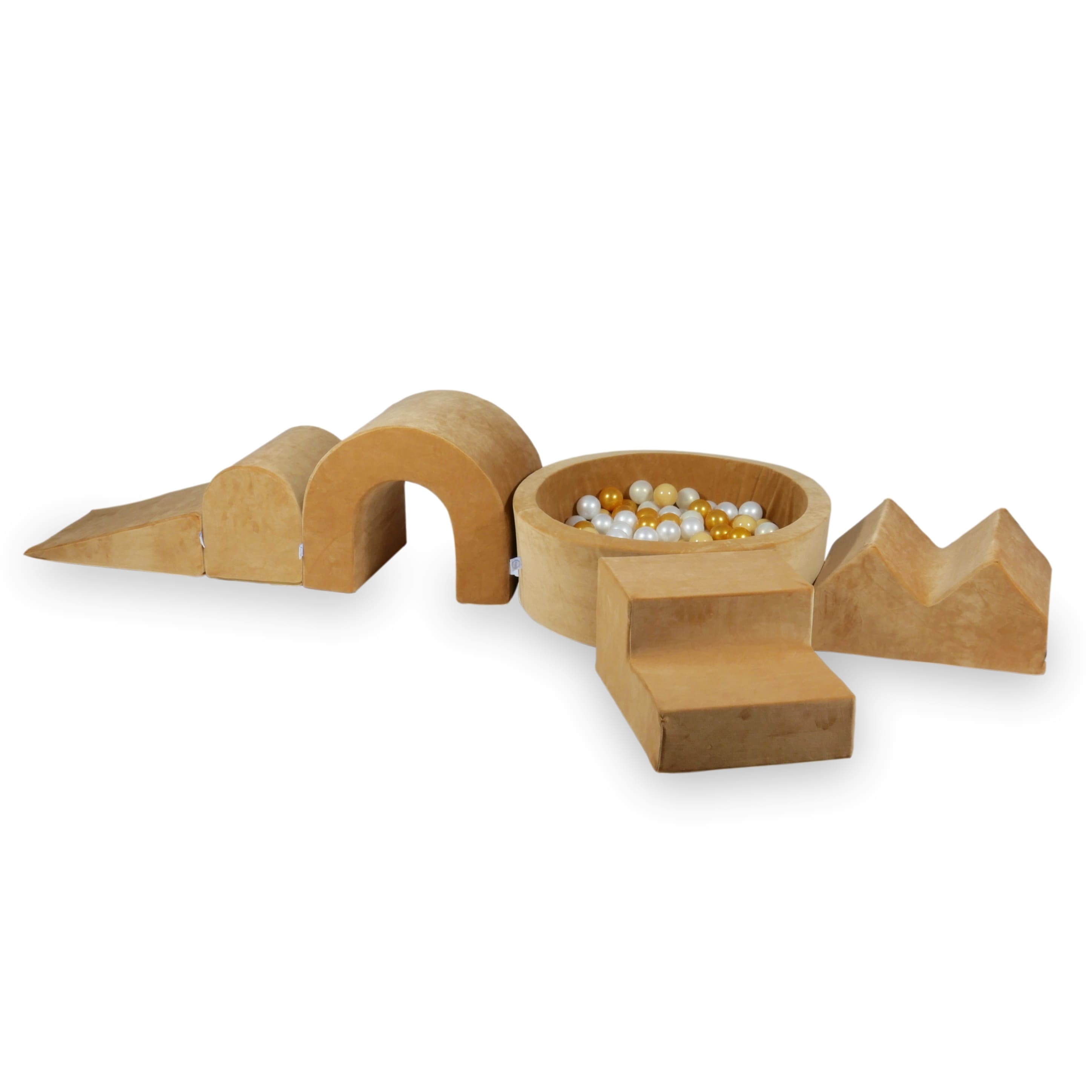 Aire de jeux en mousse avec piscine ronde 90x30 velvet soft carmel + 5 éléments + 200 balles