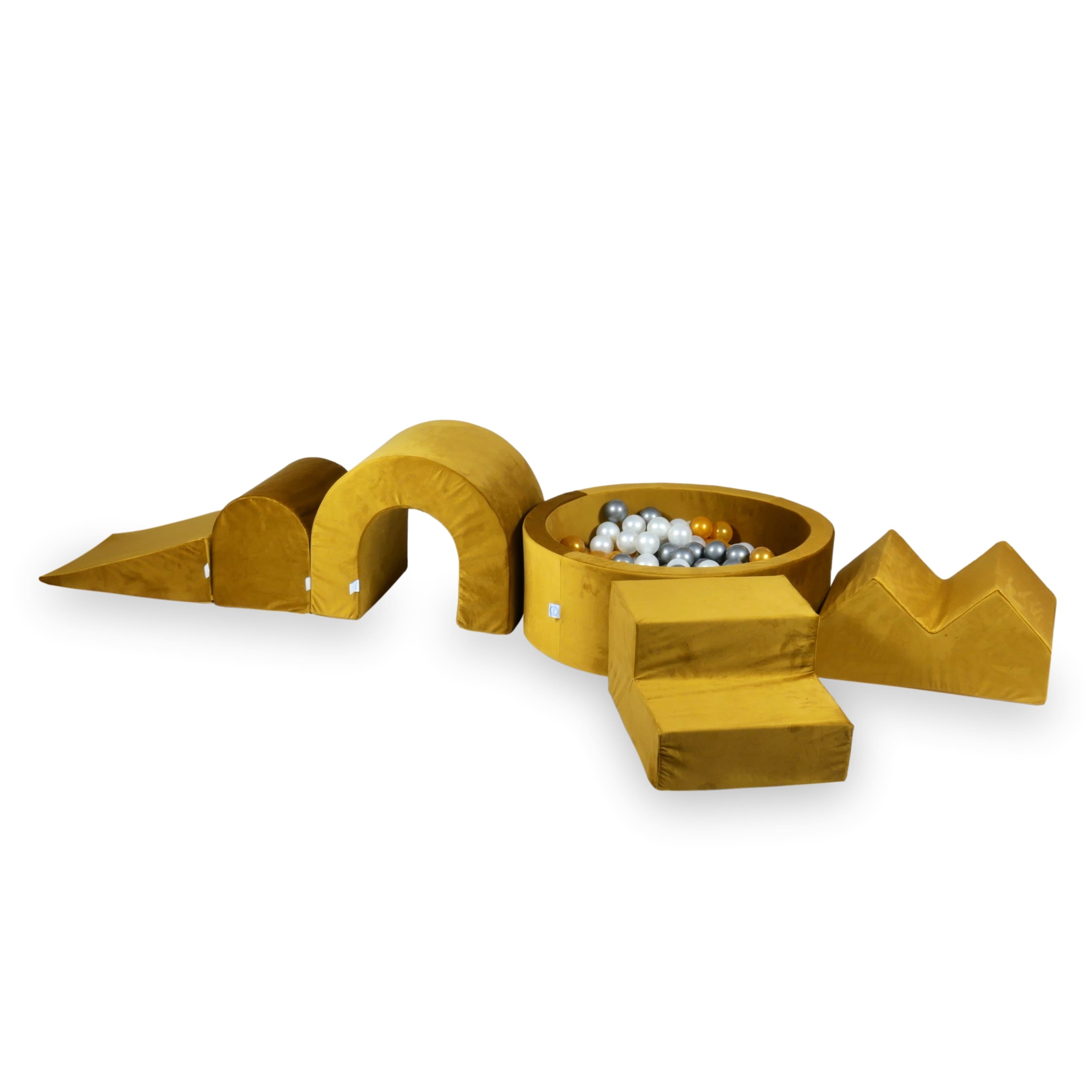 Aire de jeux en mousse avec piscine ronde 90x30 velvet or + 5 éléments + 200 balles